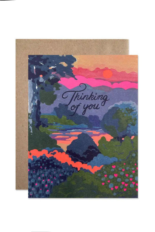 Thinking of You, Keeping Wonder By Helen Dealtry Card with nature-themed design and 'Thinking of you' text, placed on a white background. ©Hartland Cards