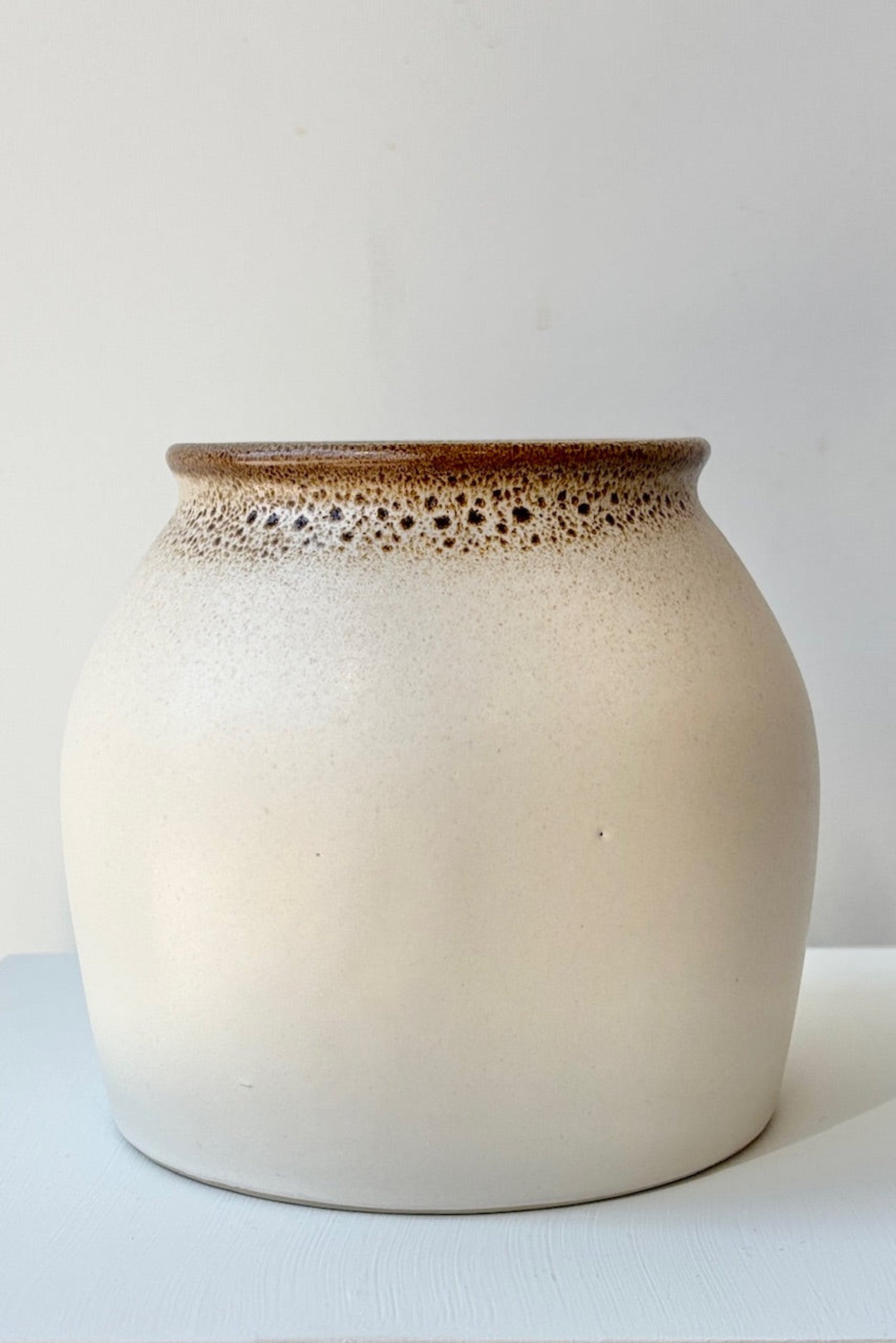 Classic Large ceramic vase with brown accents on a light gray background ©Sprout Home