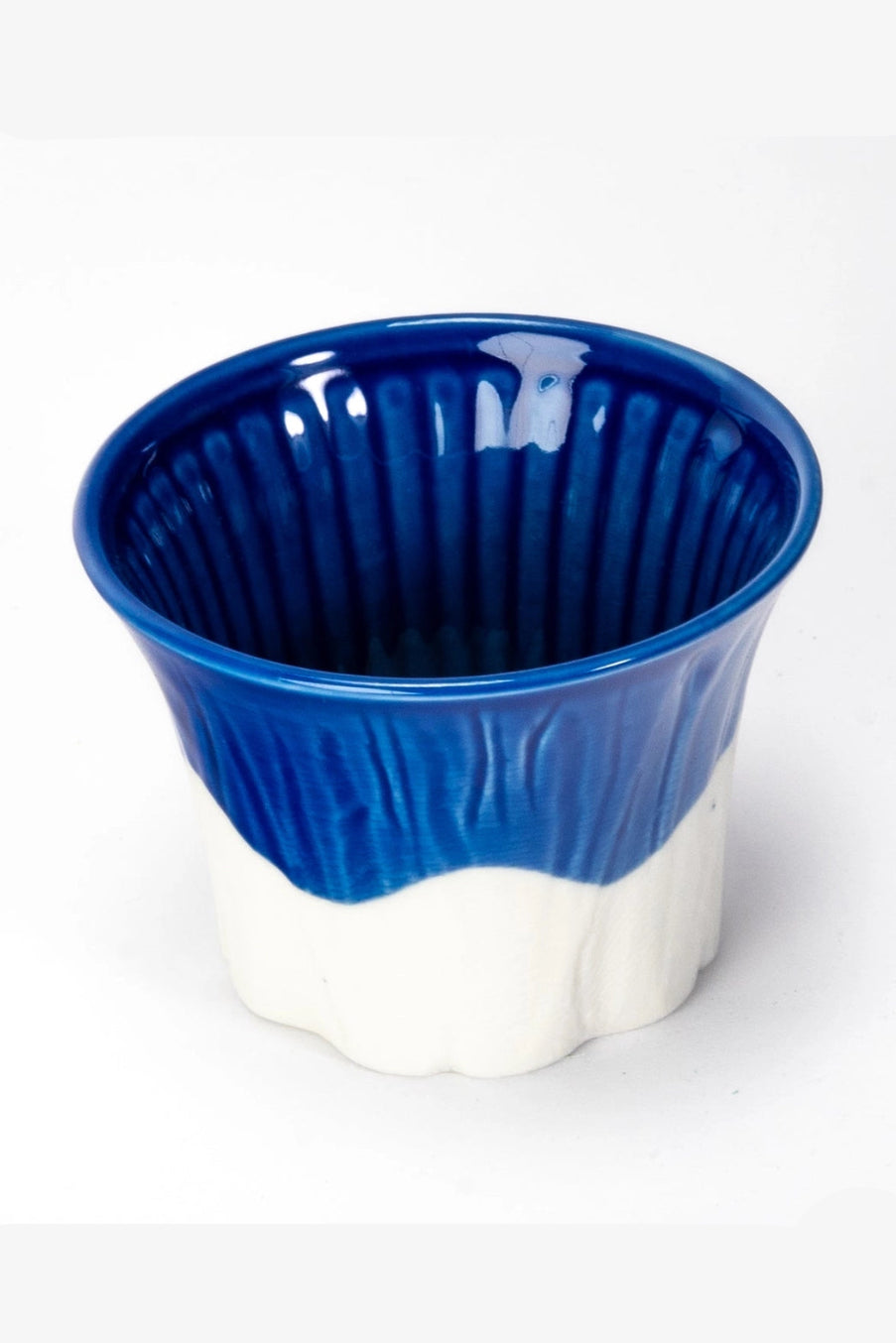 Blue and white ceramic Fuji Sakura cup on a white background ©Urban Tokyo