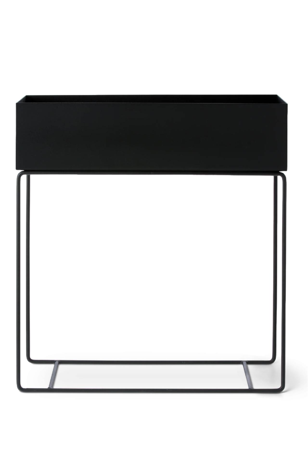 Black Plant Box on Stand by Ferm Living viewed from the side.