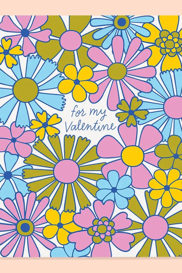 A pastel floral pattern around the script "for my Valentine" on a white background ©The Good Twin