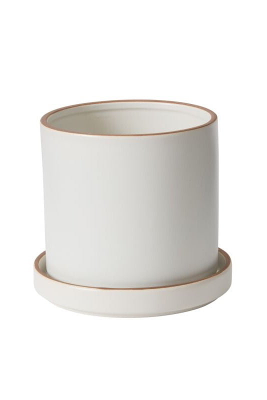 White ceramic Author planter with brown rim on a white background ©Accent Decor