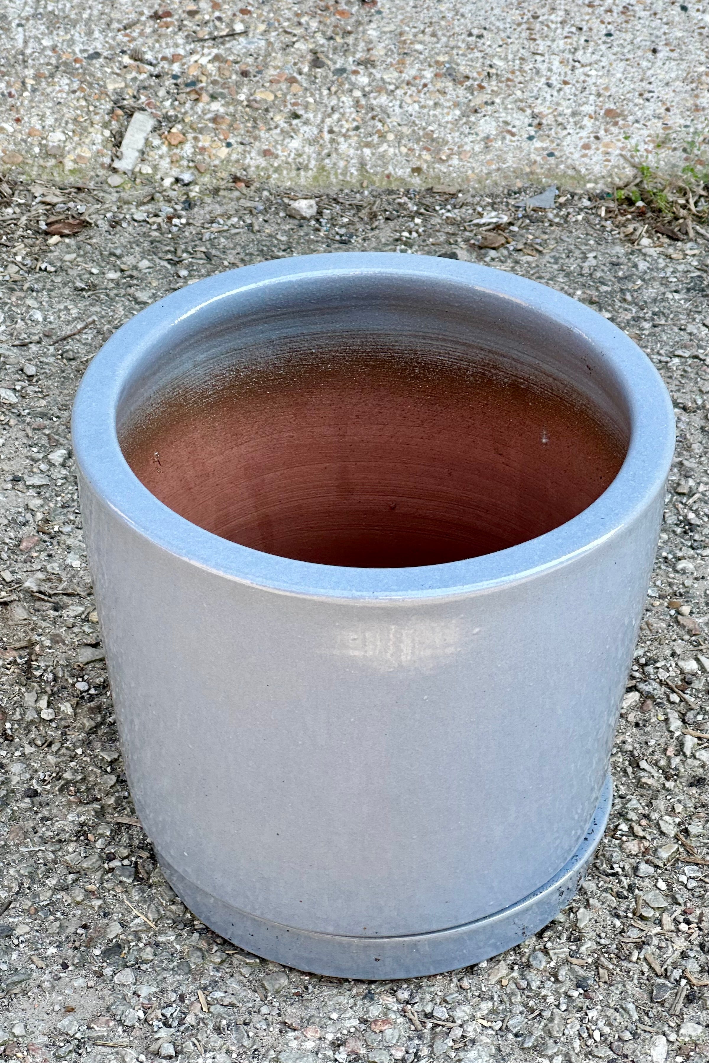 The I/O2 Steel colored Cylinder planter looking from the topside in.