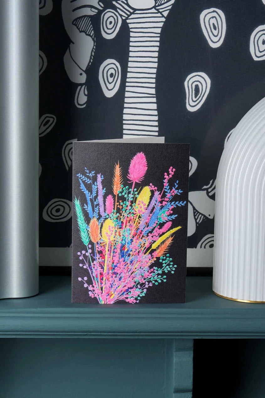 Dried Posy card by Stengun Drawings on a shelf of black and white.