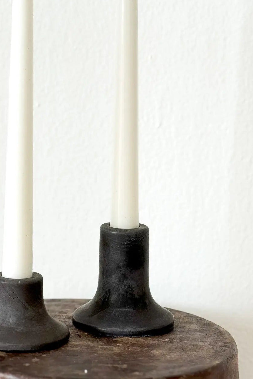 Mina Tall Taper Candle Holder Coal ©Sunday Nomad