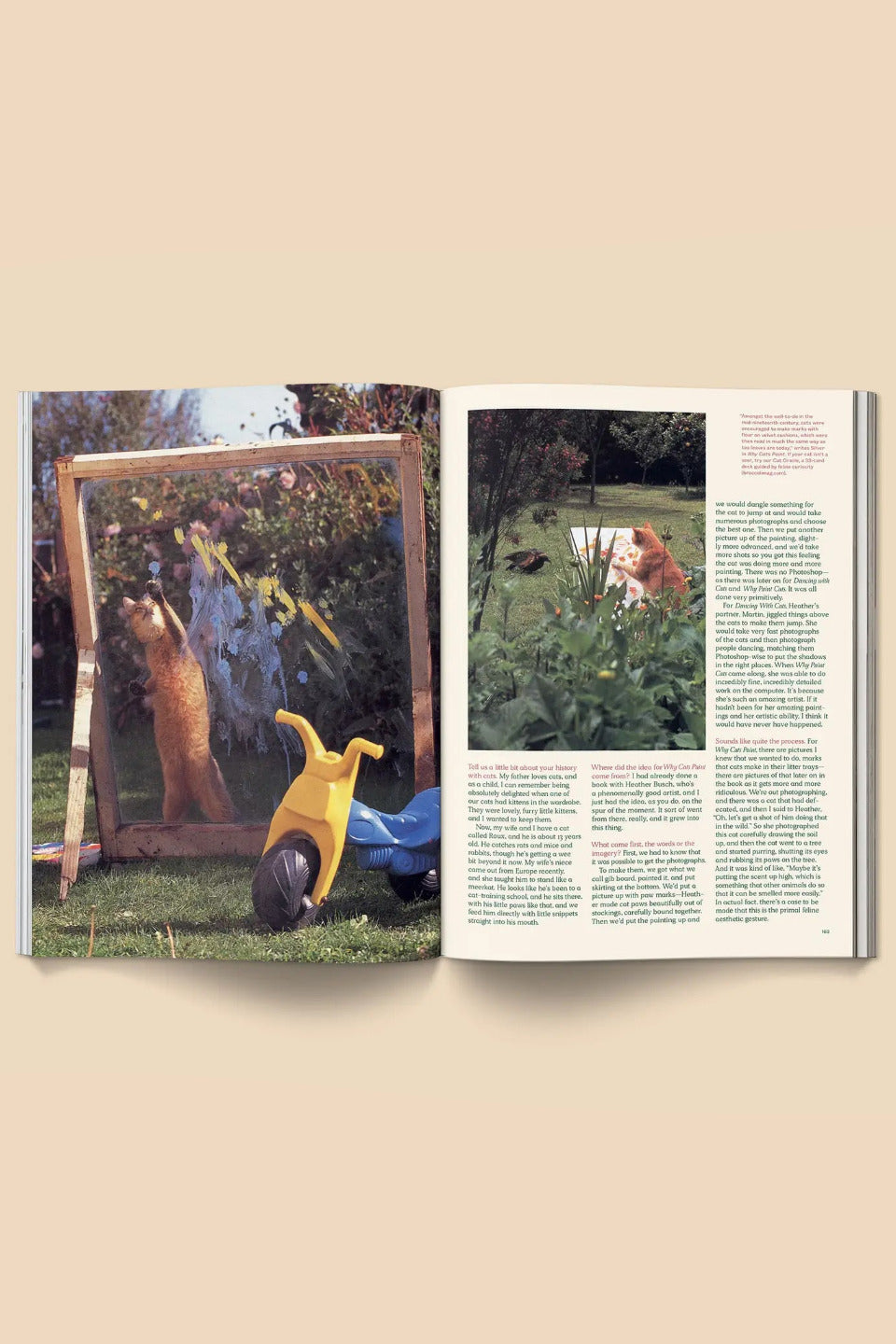 Open Catnip Magazine Volume 2 showing a photograph of a child playing with a toy in a garden. ©Broccoli