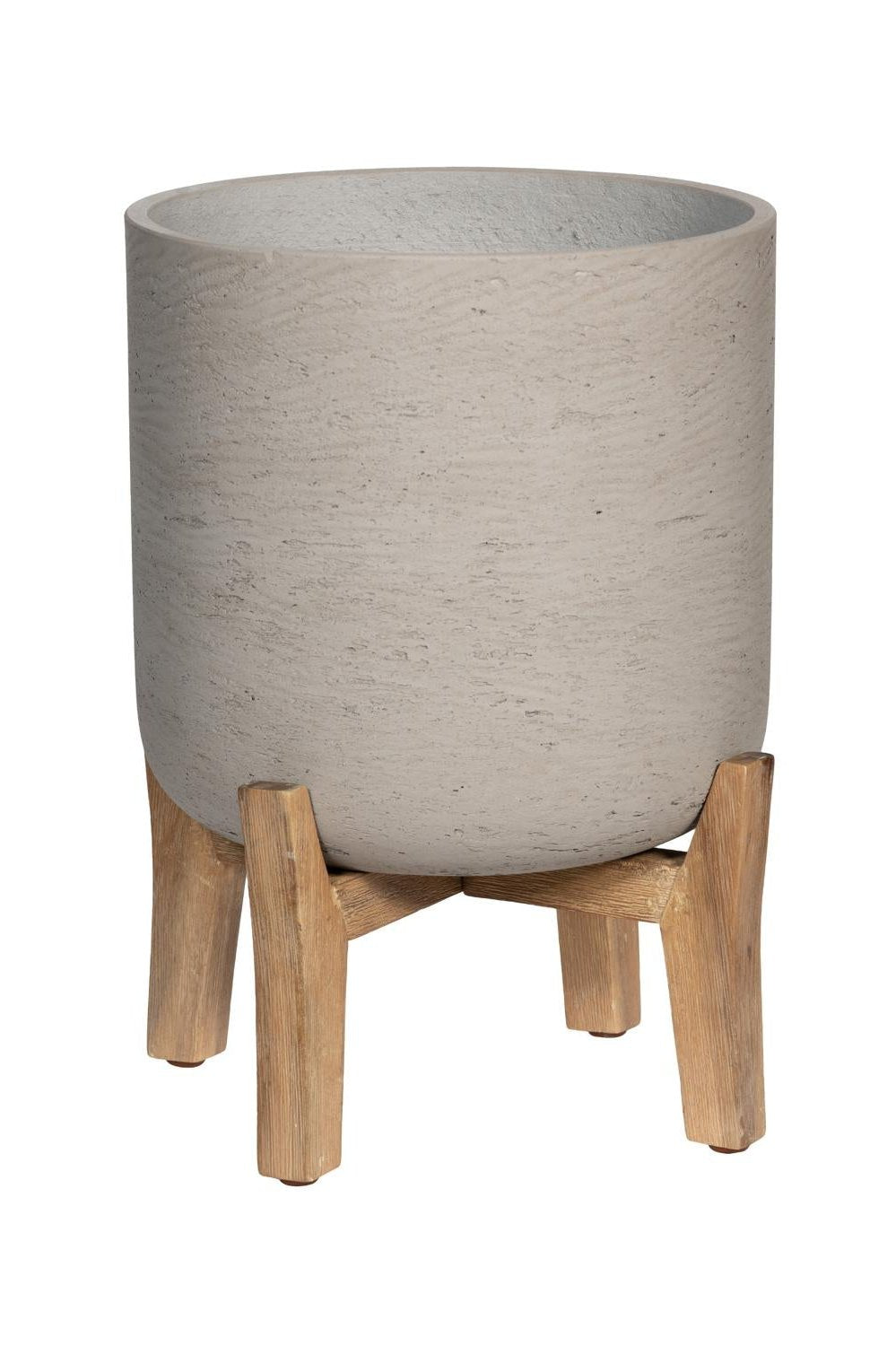 Pottery Pots Charlie washed gray pot on low stand in front of a white backdrop.
