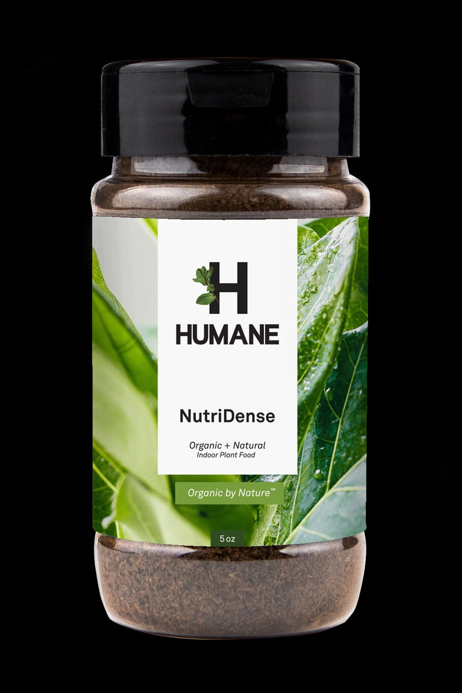 Bottle of Humane NutriDense organic product on a black background ©Humane