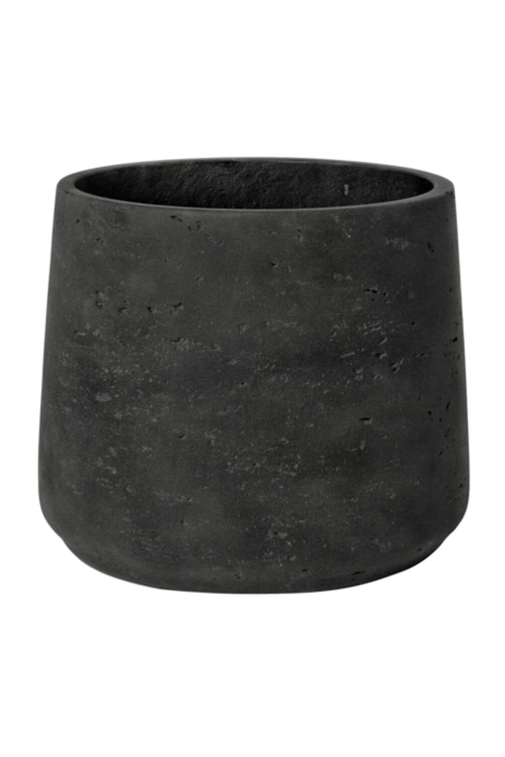 Pottery Pots Washed Black Pot against a white backdrop.