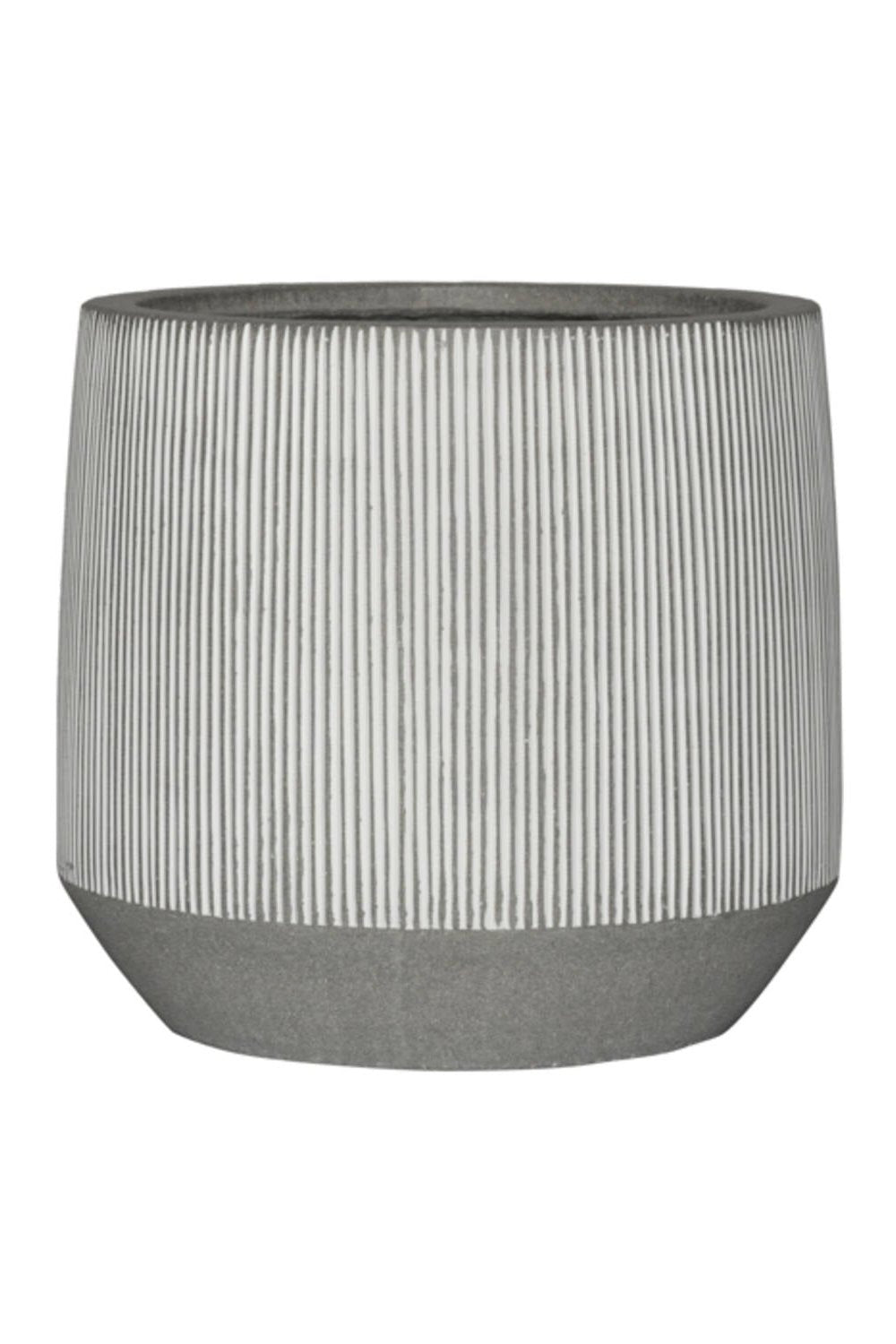 Pottery Pots Harith Pot white strips on a white background.