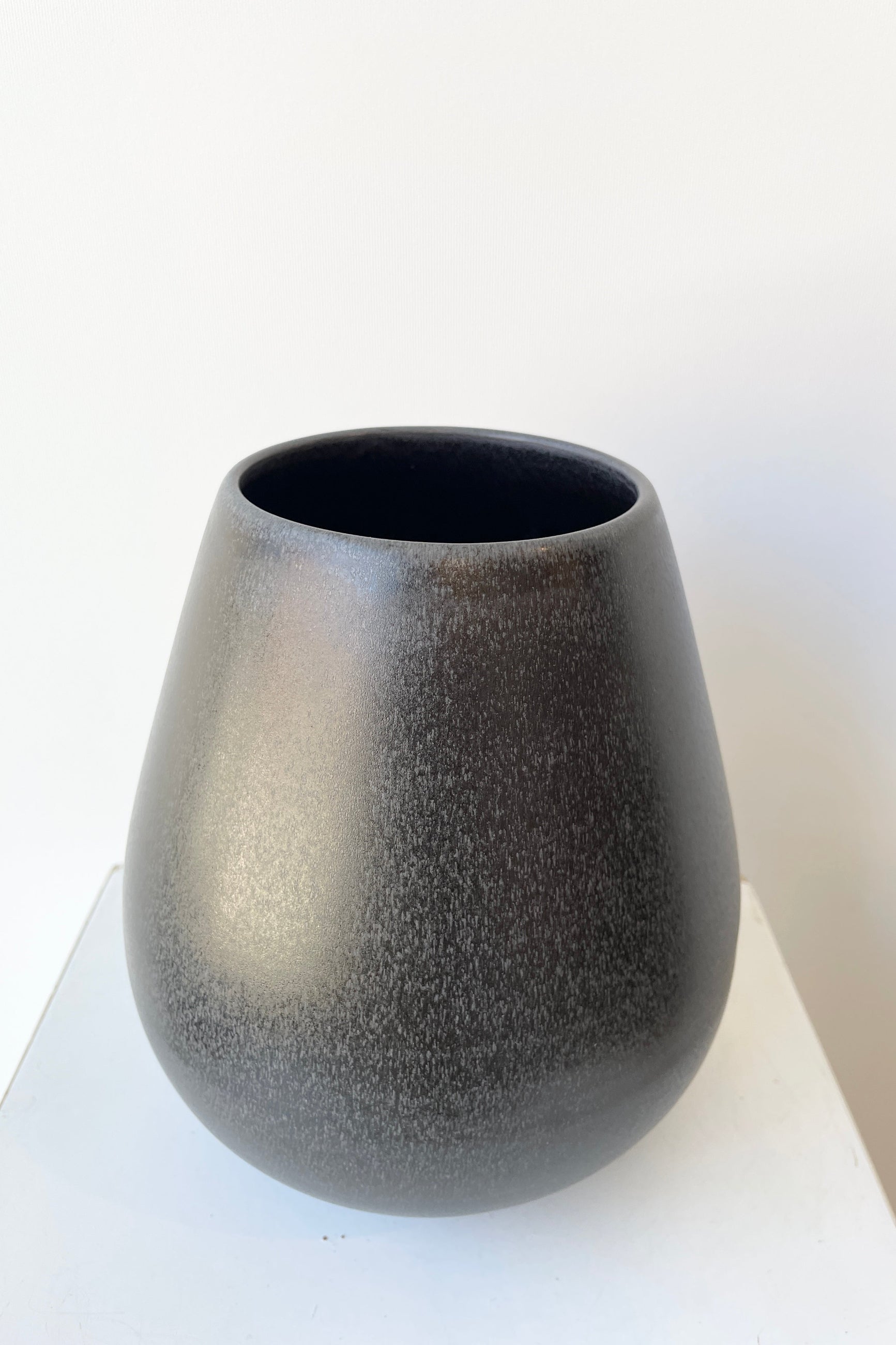 The Ease Black Iron Round Vase shown from topside. ©Sprout Home
