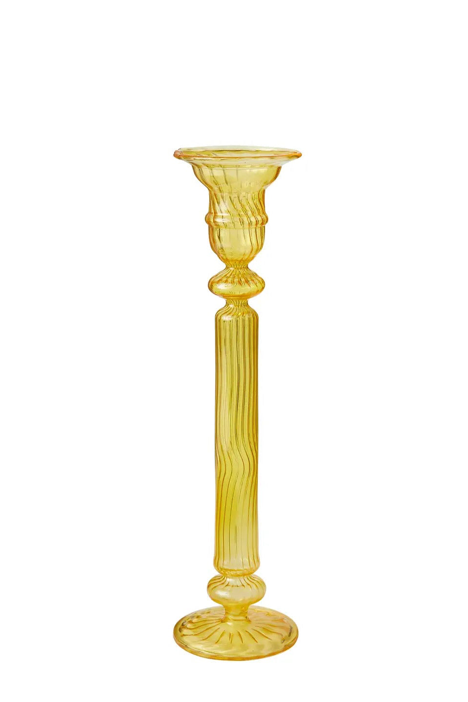 Nahlia Yellow glass candle holder on a white background ©Be Home