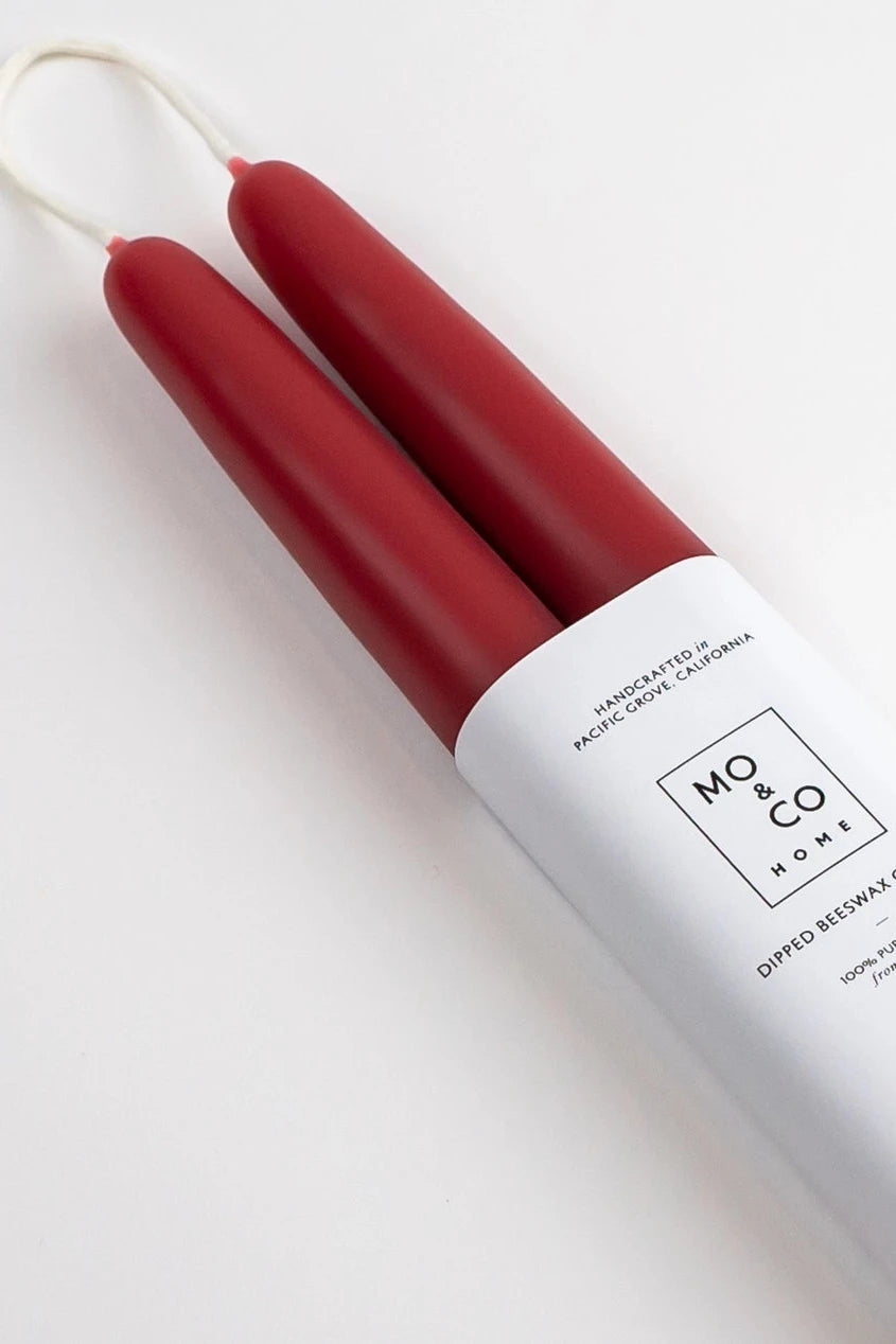 Mo & Co berry red beeswax candles