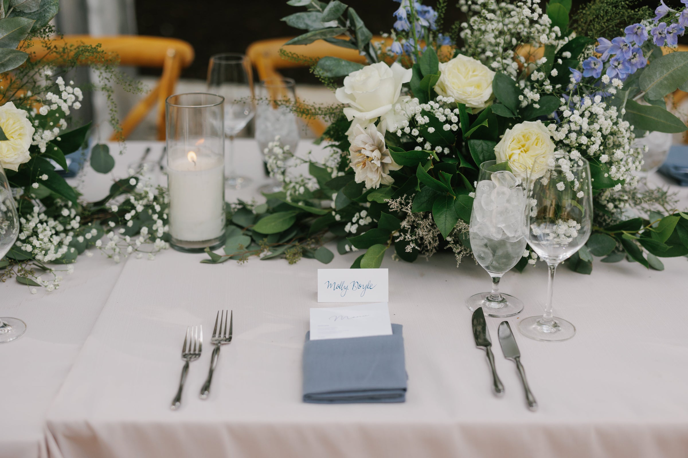 Lllyd wedding floral in shades of white and blue by Sprout Home. Photograph by Katie Kett Photography