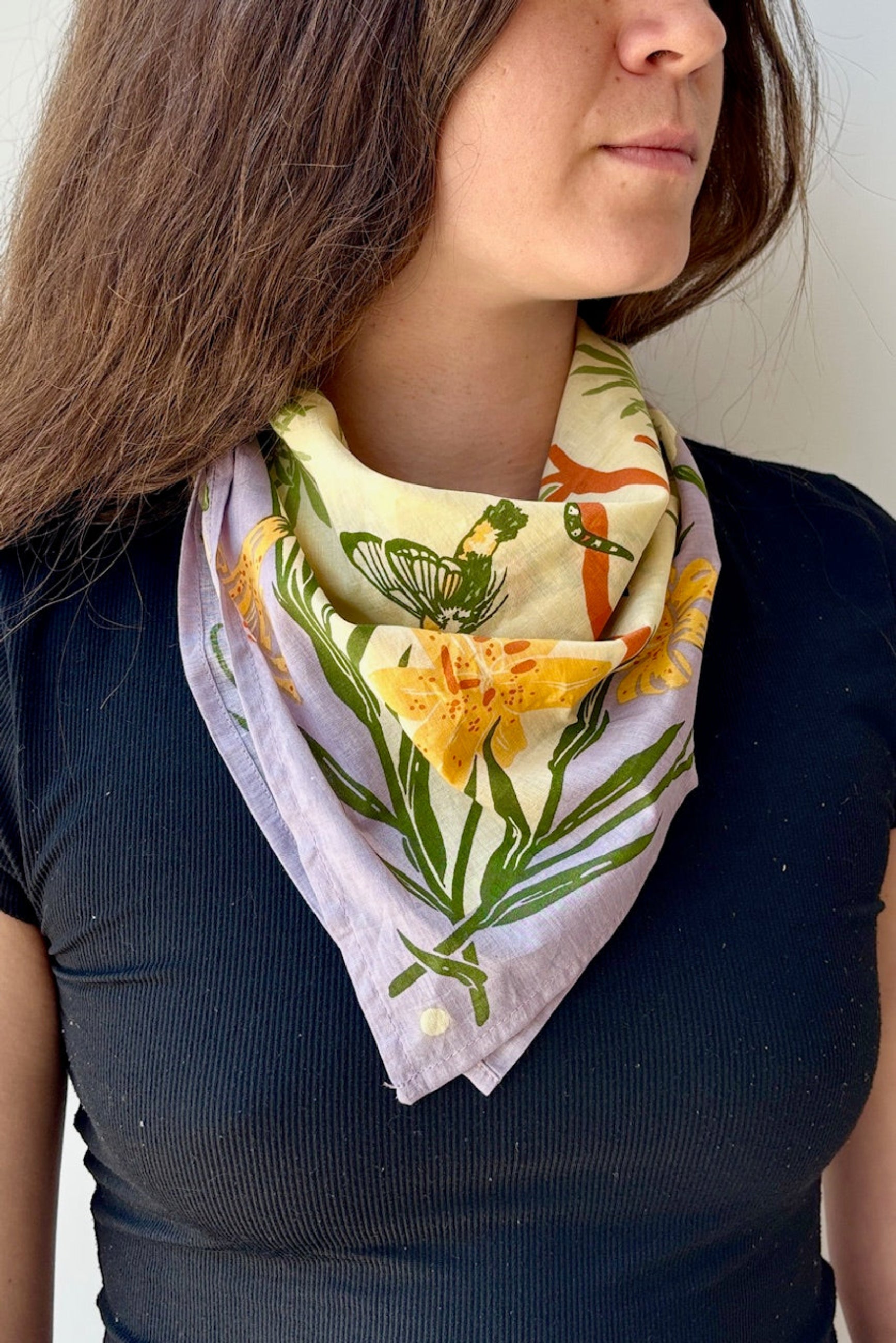 Organic Fair Trade San Jacinto Bandana on model ©Sprout Home