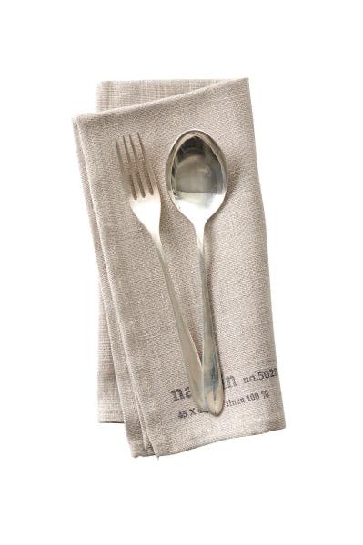 Natural Linen Napkin Folded and with a spoon and fork on top