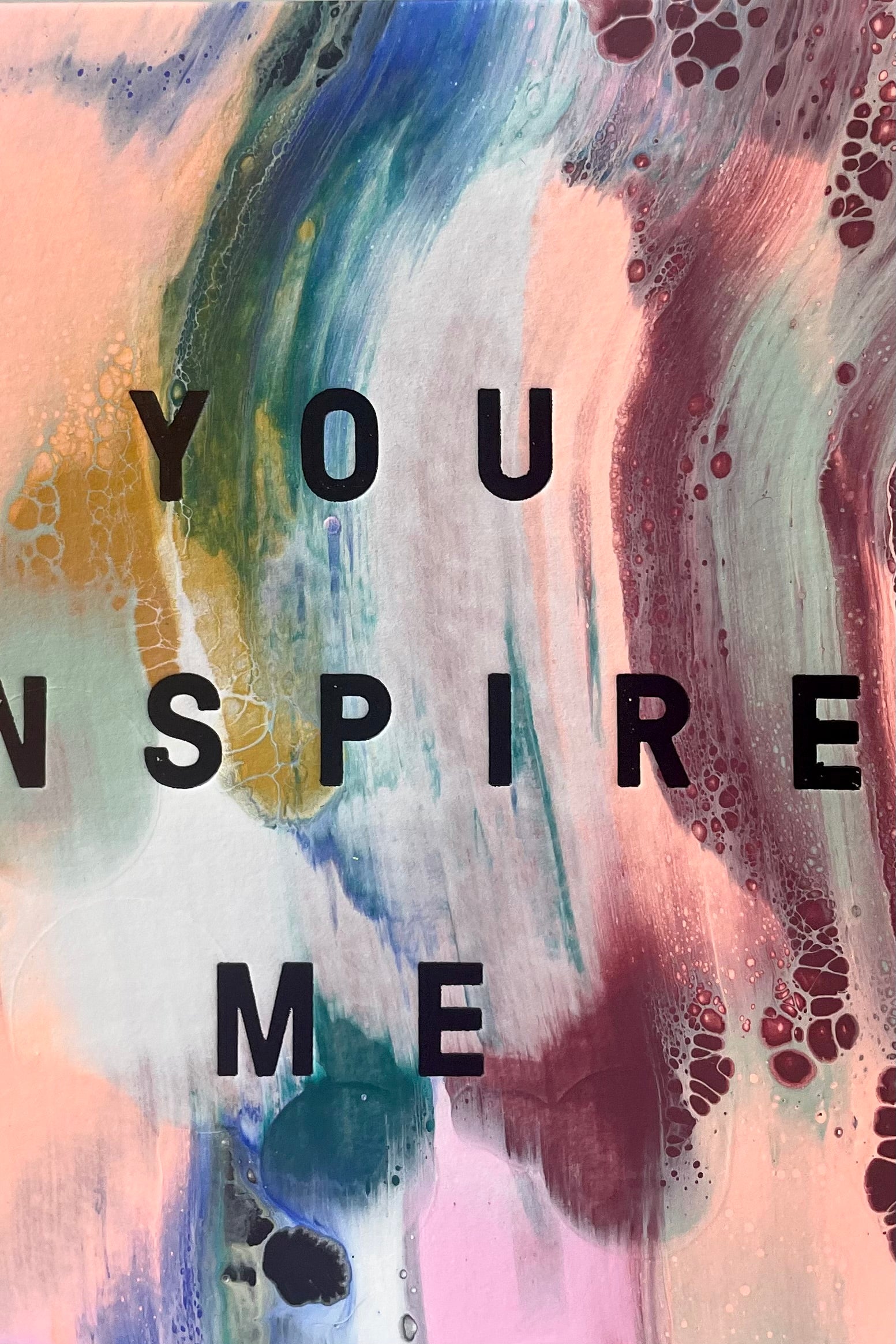 A detailed view of the front design on Love & Friendship Card, You Inspire me