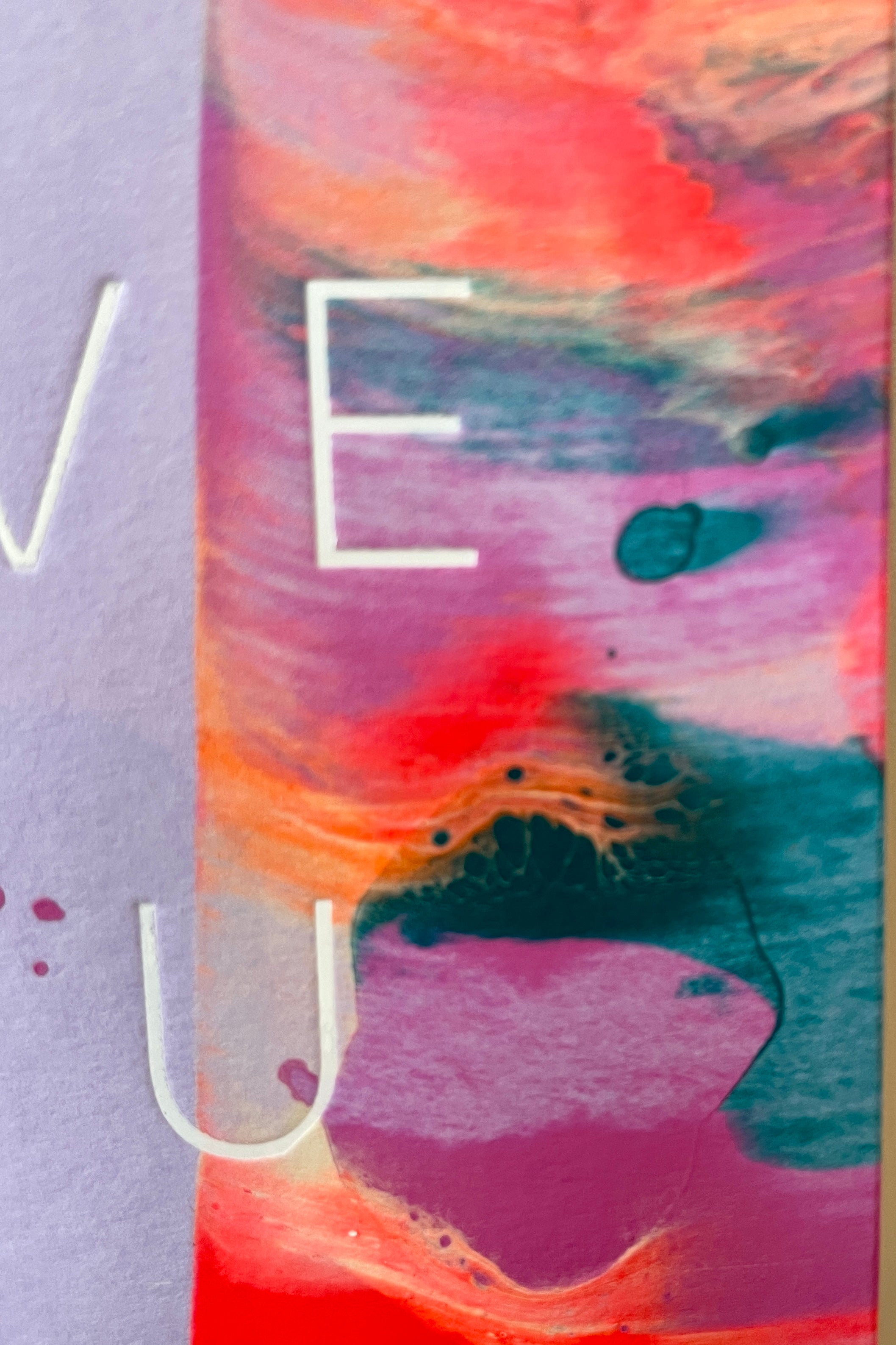 Detail of the vivid paint colors used on the Orchid Love Card by Moglea