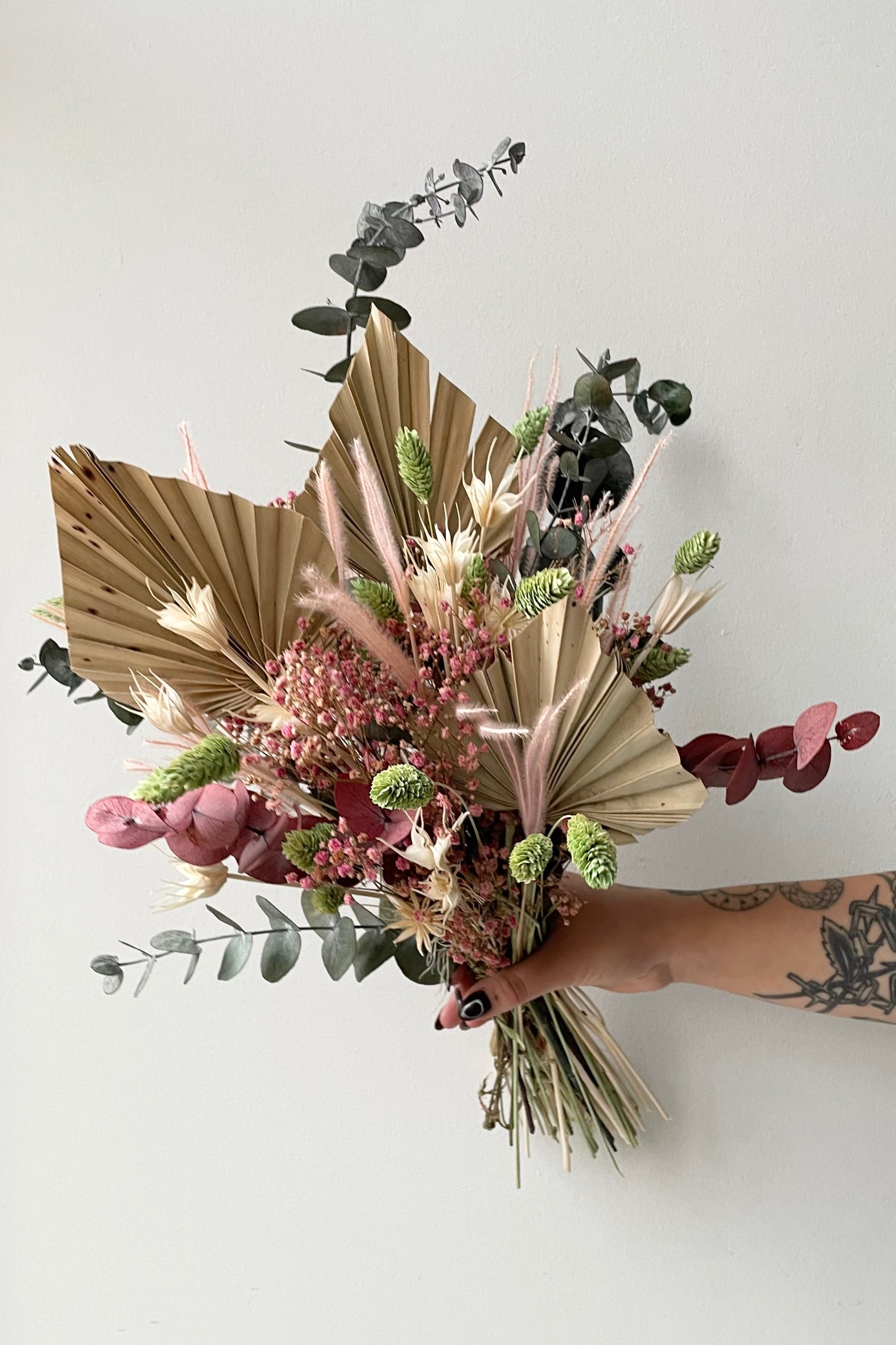 Faerie custom preserved floral arrangement designed by Sprout Home with shades of pink, neutral and mint. ©Sprout Home #size_$85
