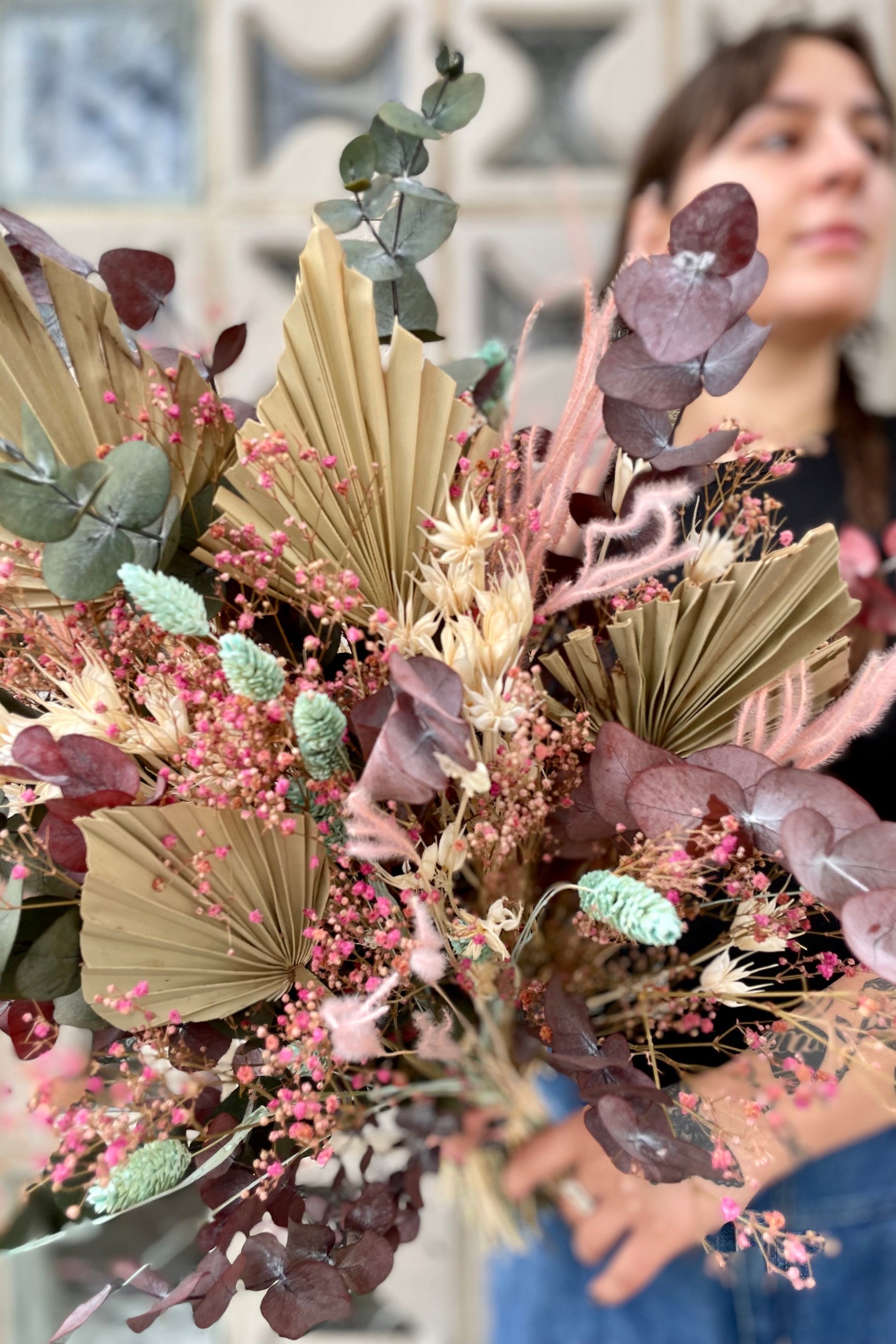 Sprout Home custom dried floral arrangement titled 'Faerie' with neutral and pastel shades. ©Sprout Home #size_$160