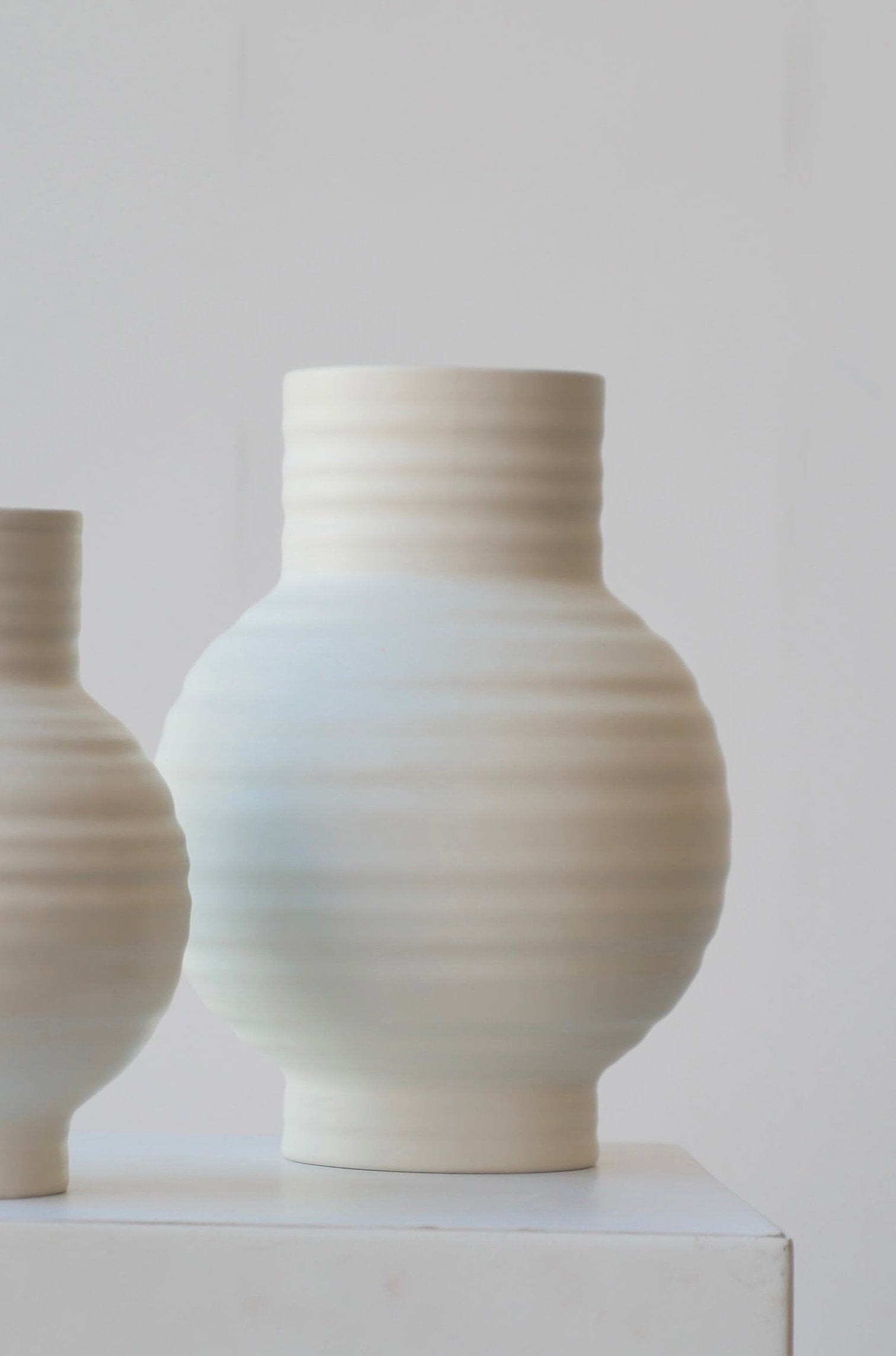 Essential Vase by Hawkins NY pair in Bone color against white.