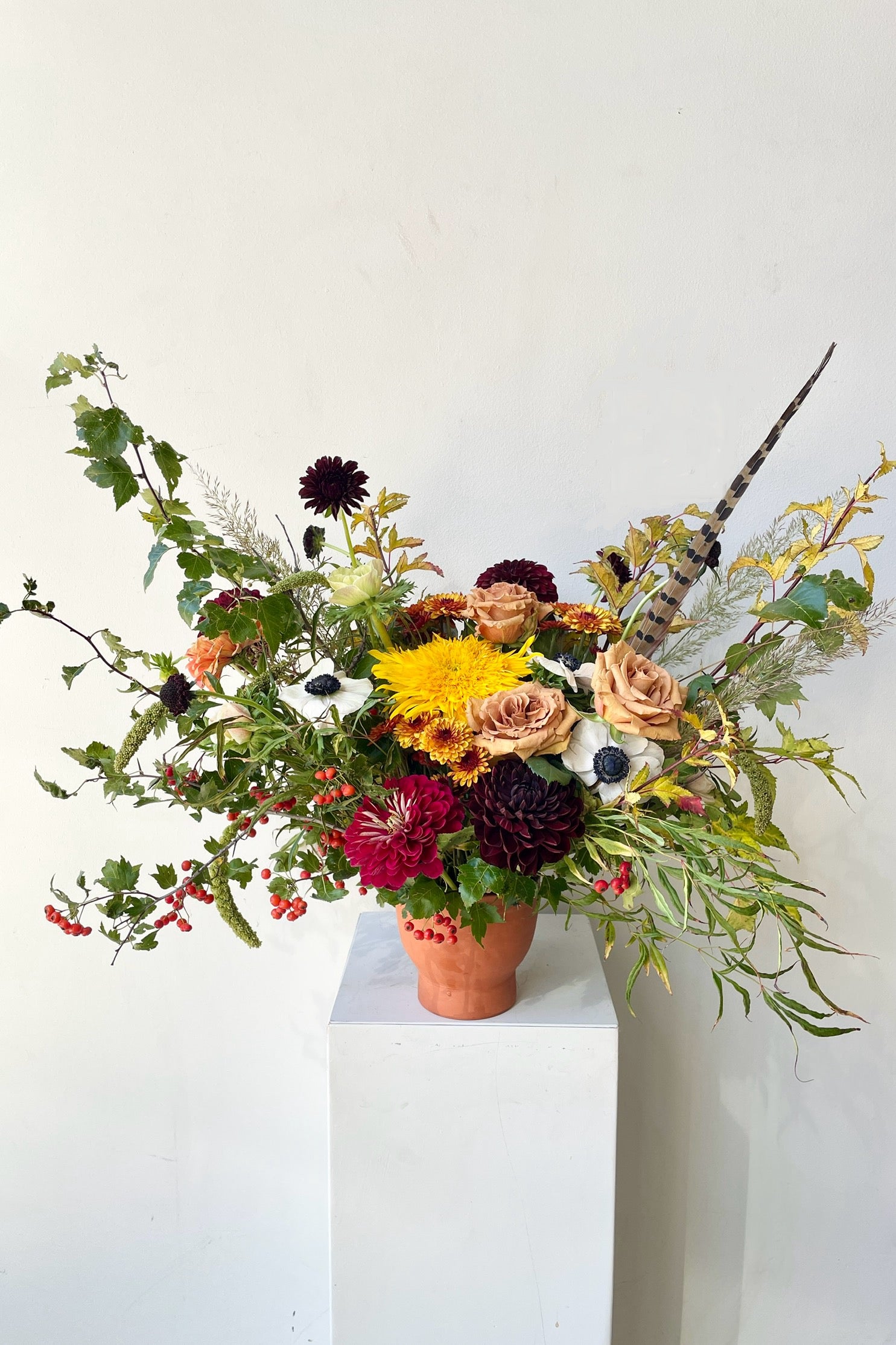 A harvest earth arrangement created by Sprout Home in a terracotta compote #size_$125