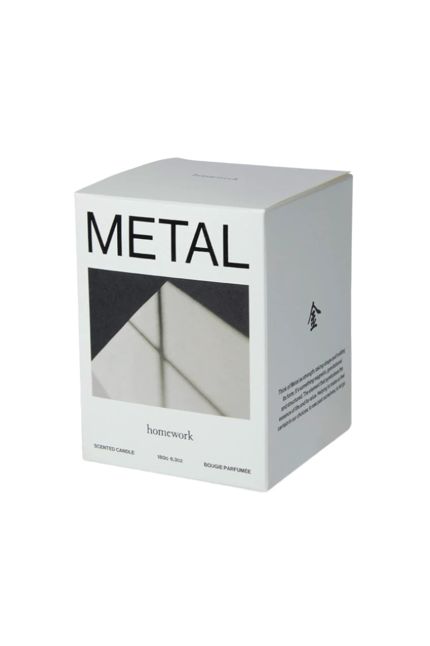 Metal candle showing its packaging by Homework