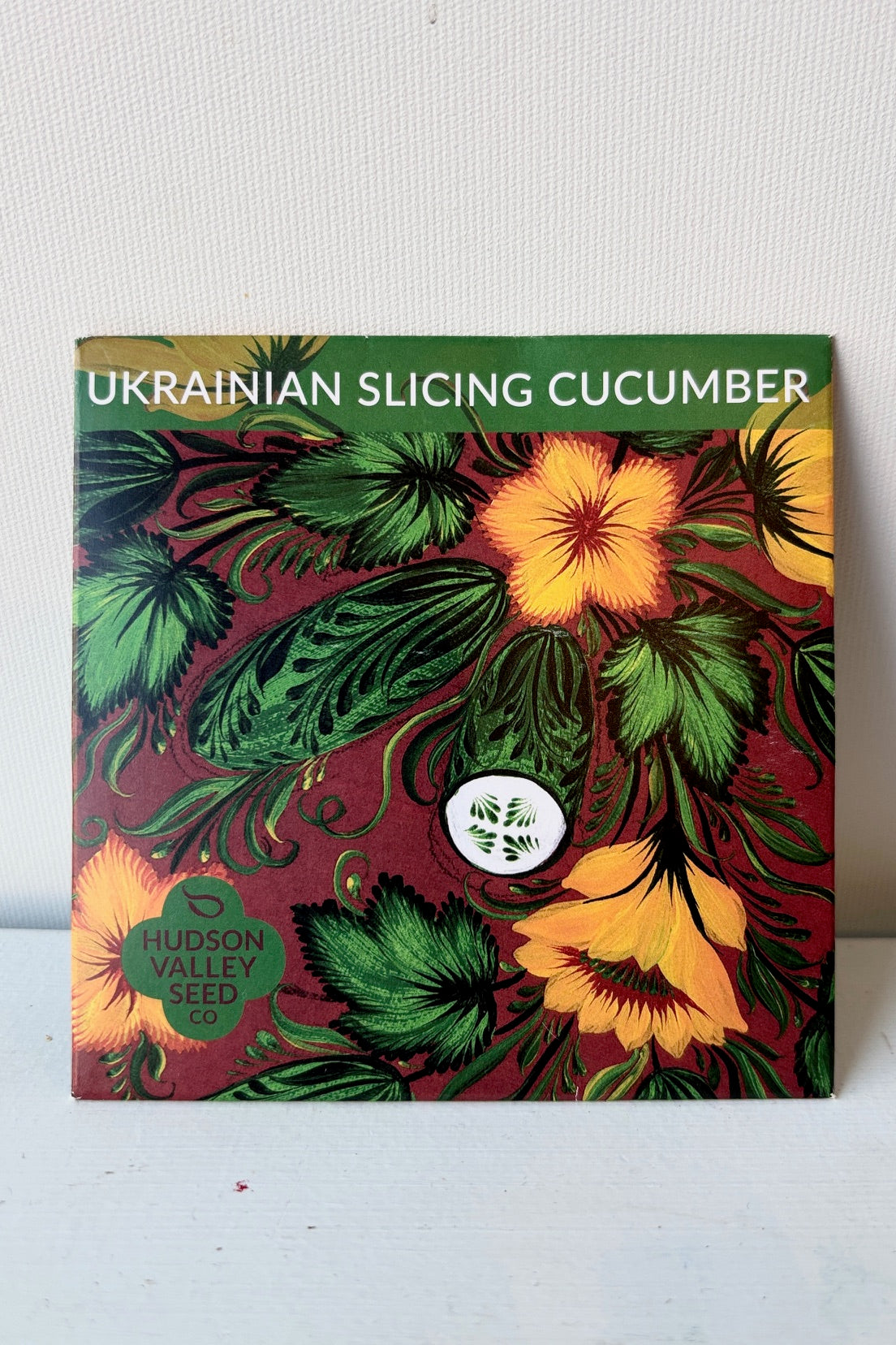 Seed pack of Ukrainian Slicing Cucumbers against a white background