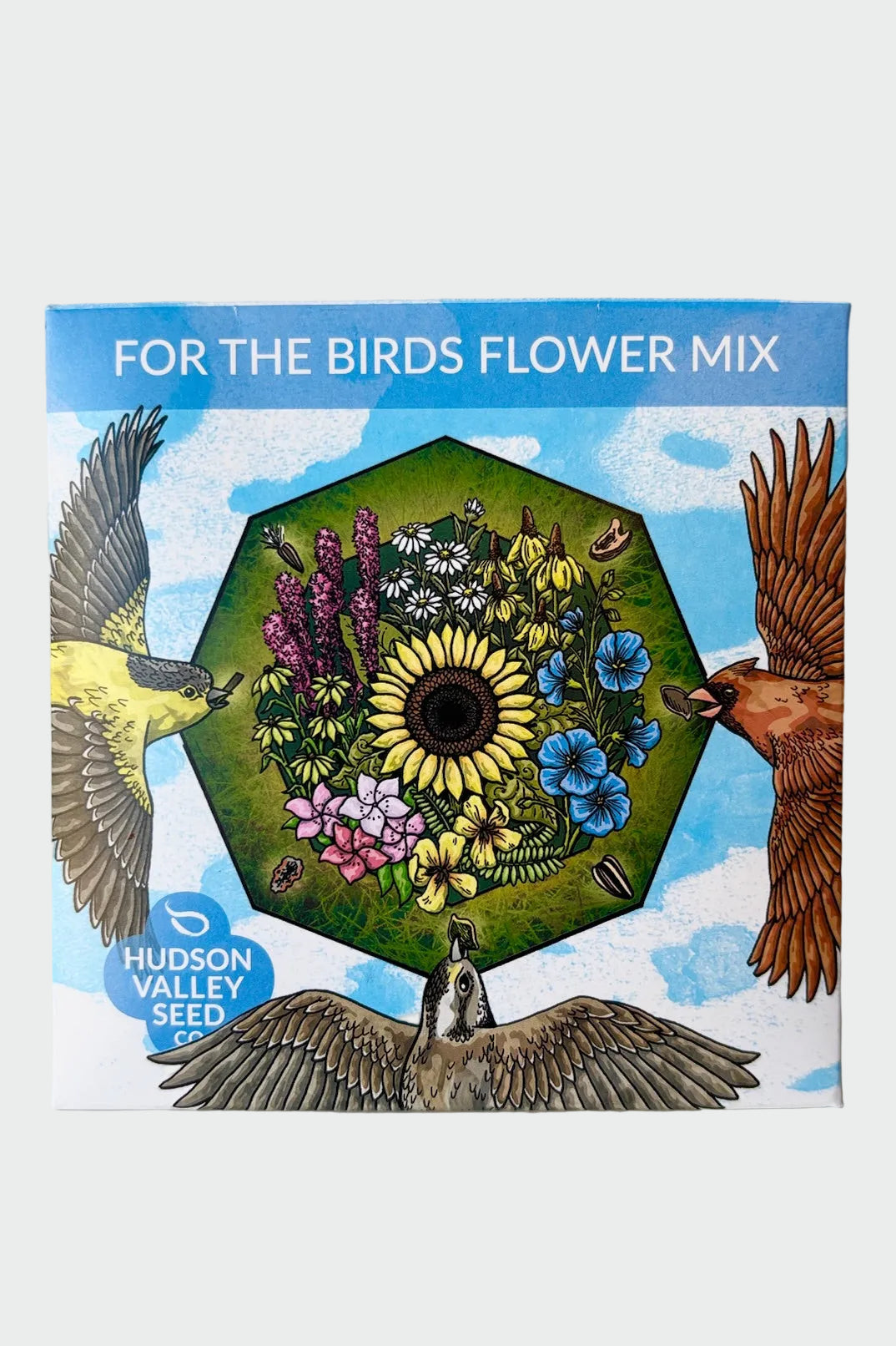 Seed pack For The Birds Flower Mix against a white background ©Sprout Home