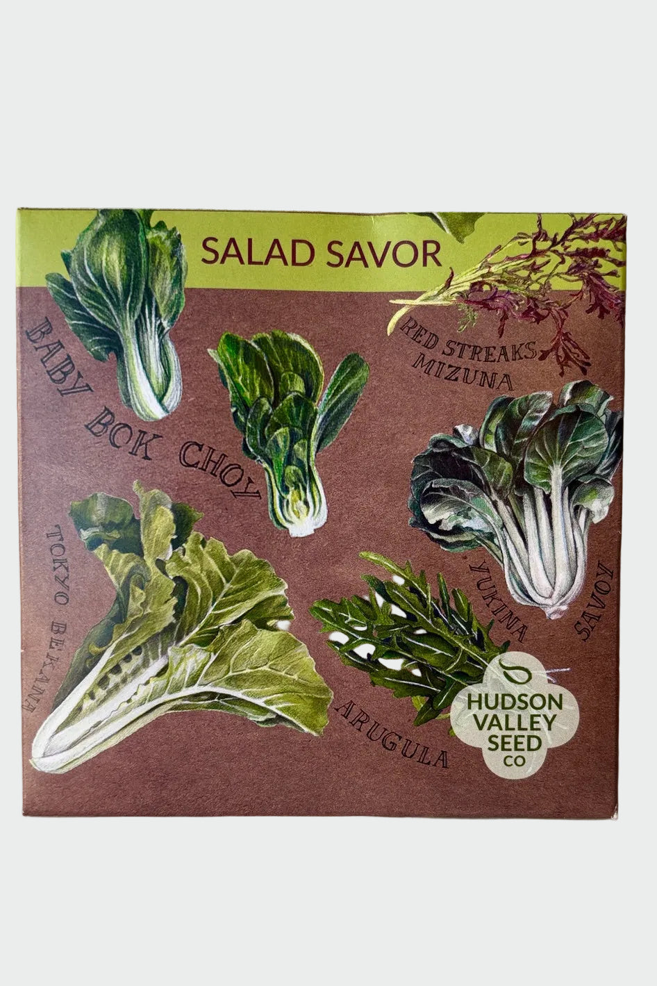 Seed pack for Salad Savor Mix against a white background ©Sprout Home
