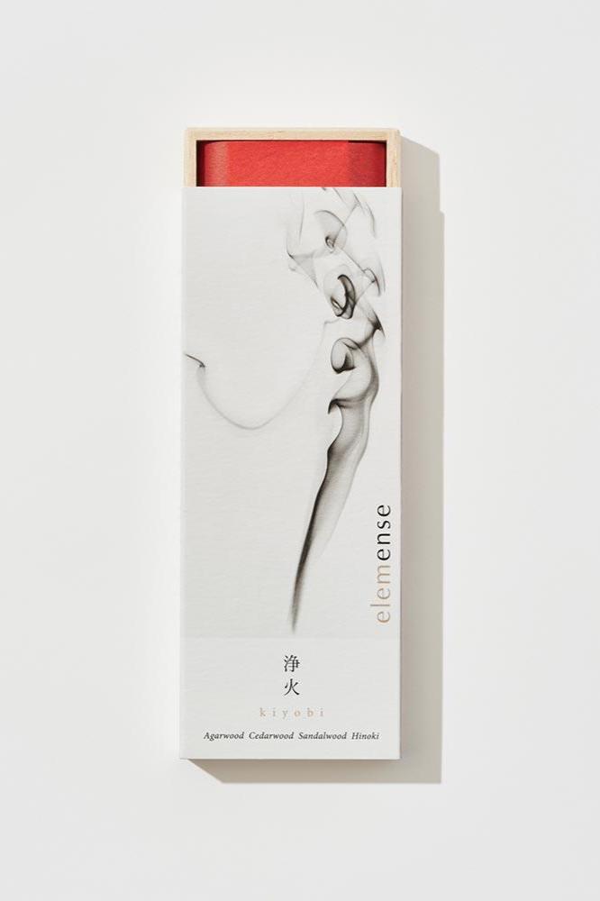 Elemense incense Kiyobi shown with its packaging slightly open at the top.