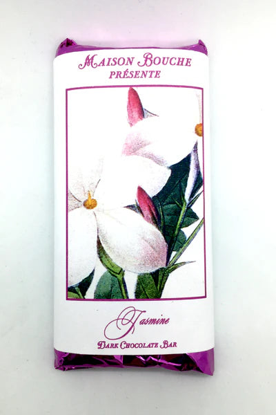 Maison Bouche jasmine dark chocolate bar packaging on a white background ©Maison Buorche