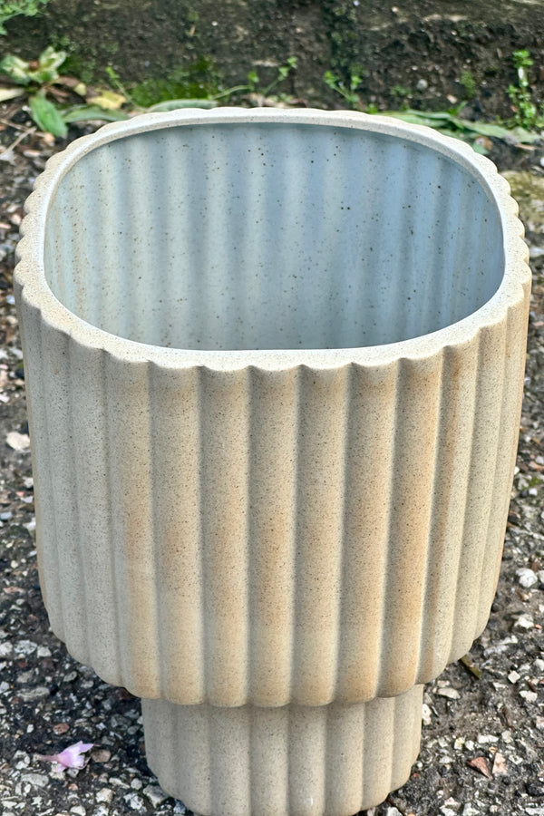 A view of the sand modular stack planter from slightly above. 