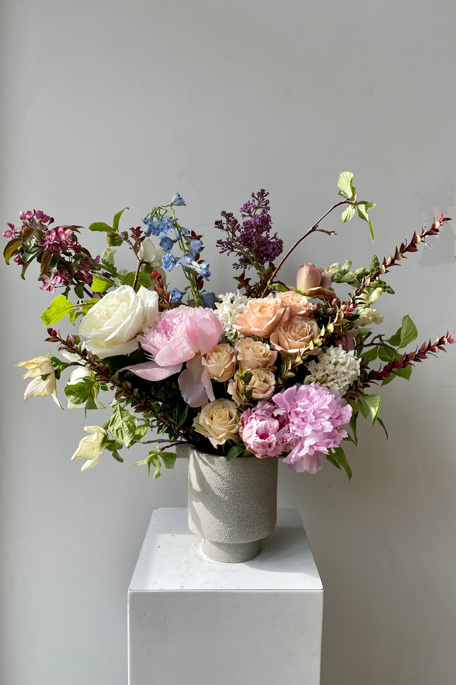 custom Floral arrangement in soft pastel hues with peonies and garden roses by Sprout Home ©Sprout Home #size_$200