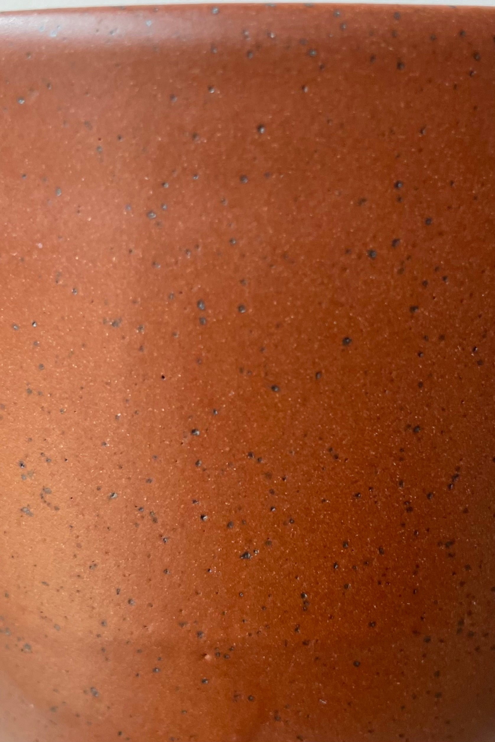 close up of the glaze and finish of the Chocolate Speckle tabletop planter. ©Sprout Home