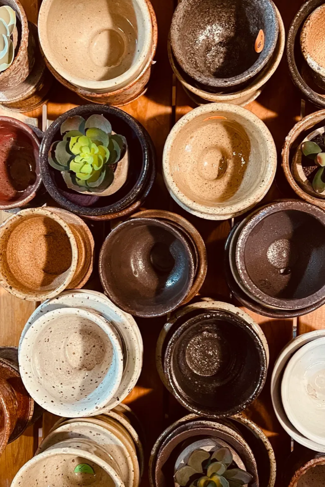 a group of Bruning Pottery shown from a above. ©Bruning Pottery