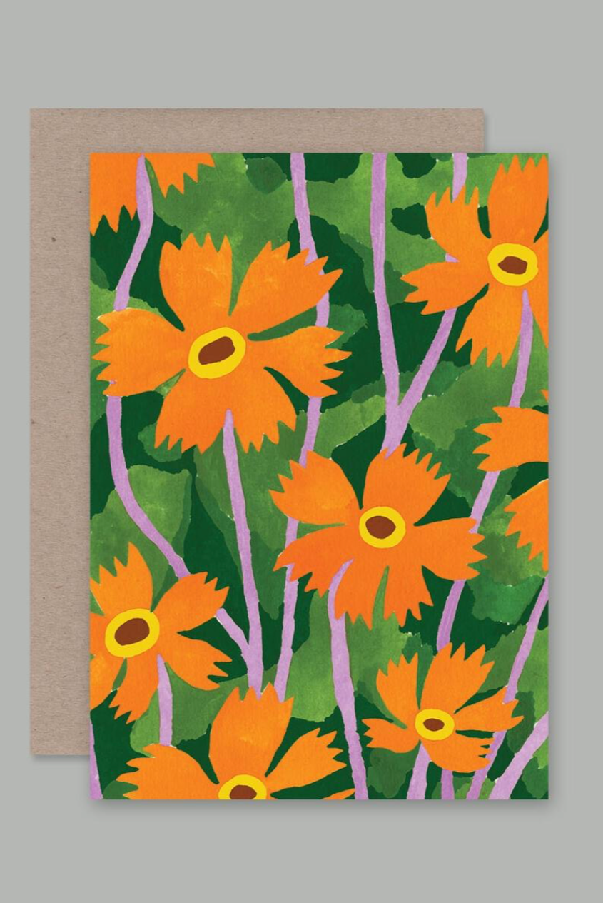 The Marigold card by AHD viewed from the front of the card showing the bright orange flowers.