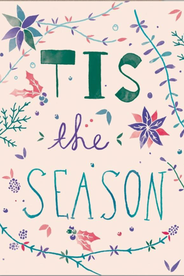 Detail up close image of the Tis the Season card with the writing 'Tis the Season'.