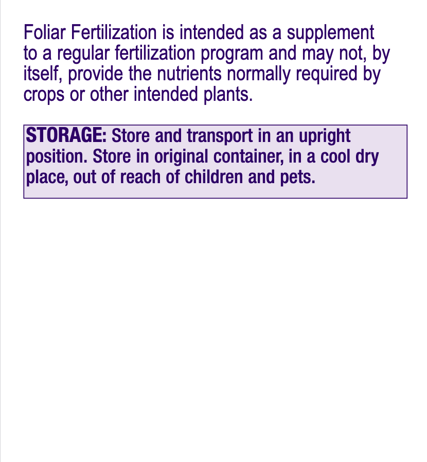 A text-based informational graphic on a white background. The top text reads, 'Foliar Fertilization is intended as a supplement to a regular fertilization program and may not, by itself, provide the nutrients normally required by crops or other intended plants. ©Bonide
