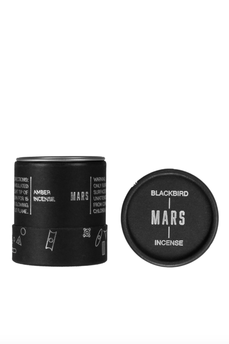 The packaging tube in two parts for Blackbirds Mars incense ©Blackbird