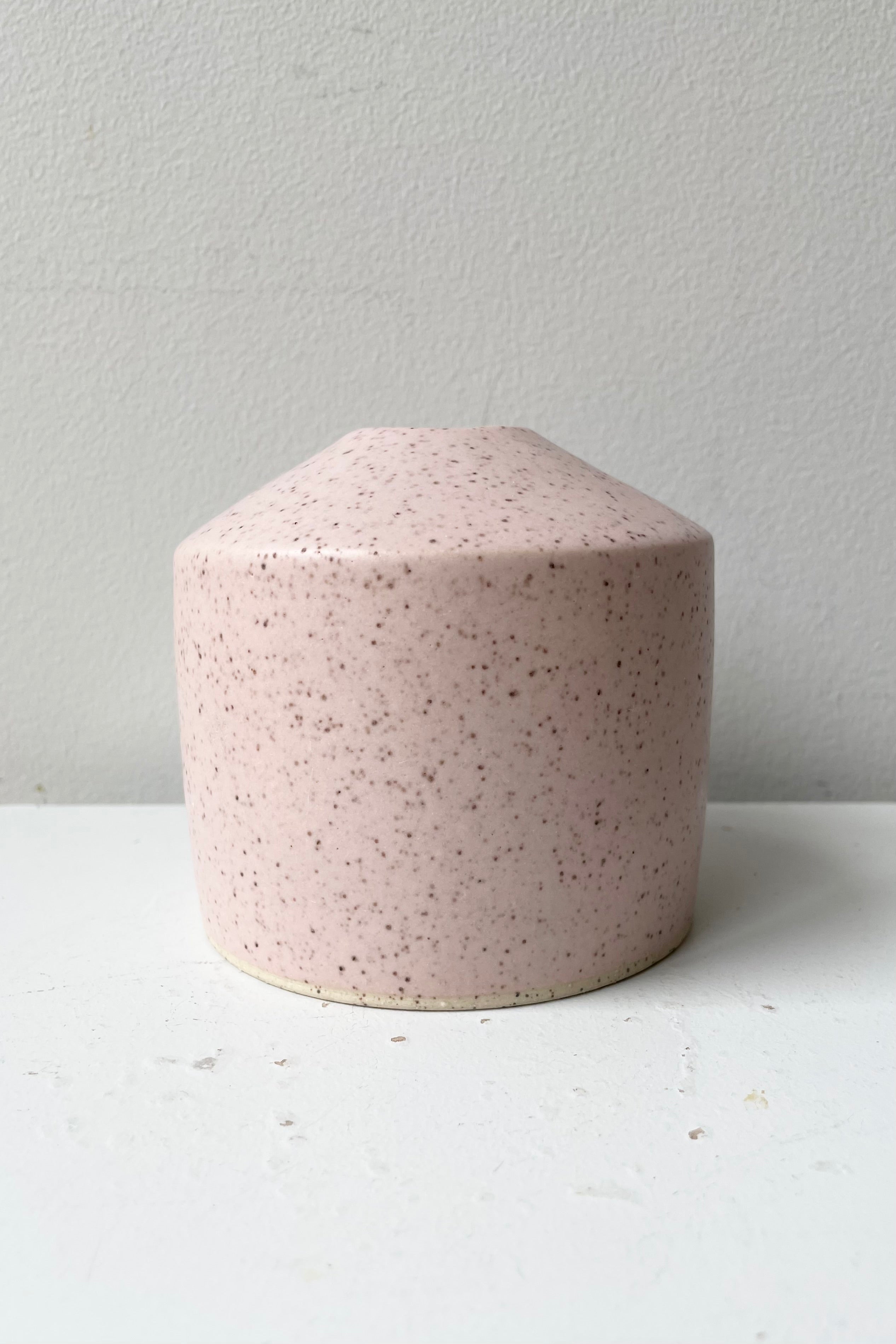 The Pink Speckle Siros vase as Sprout Home against a white wall.