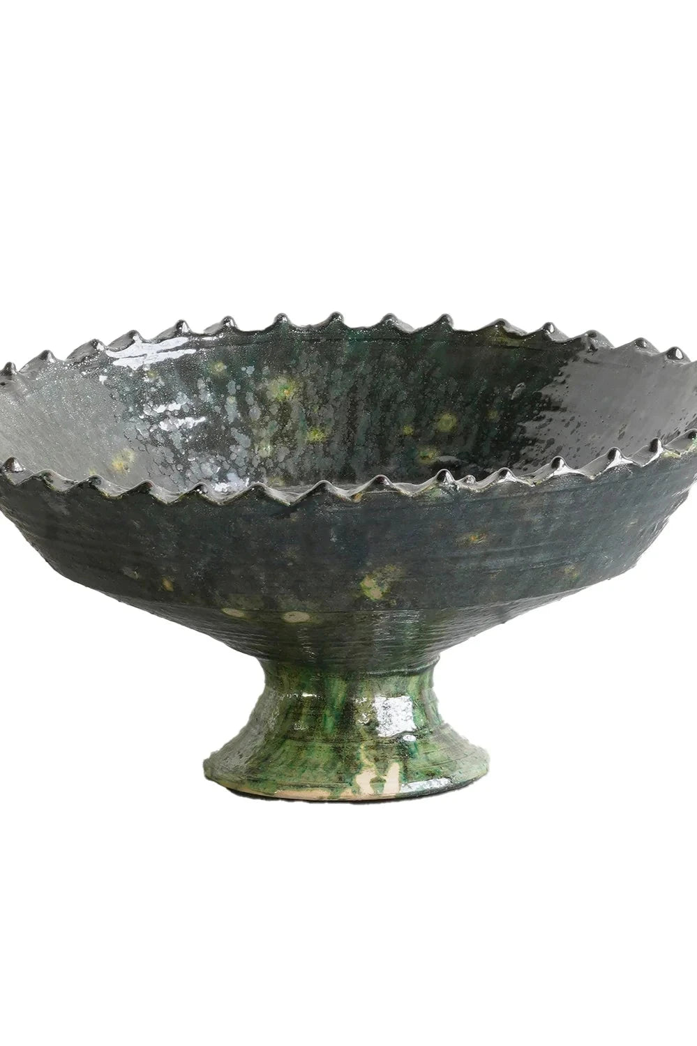 large green tamegroute compote shown from the side and against white. ©Blue Ocean Traders