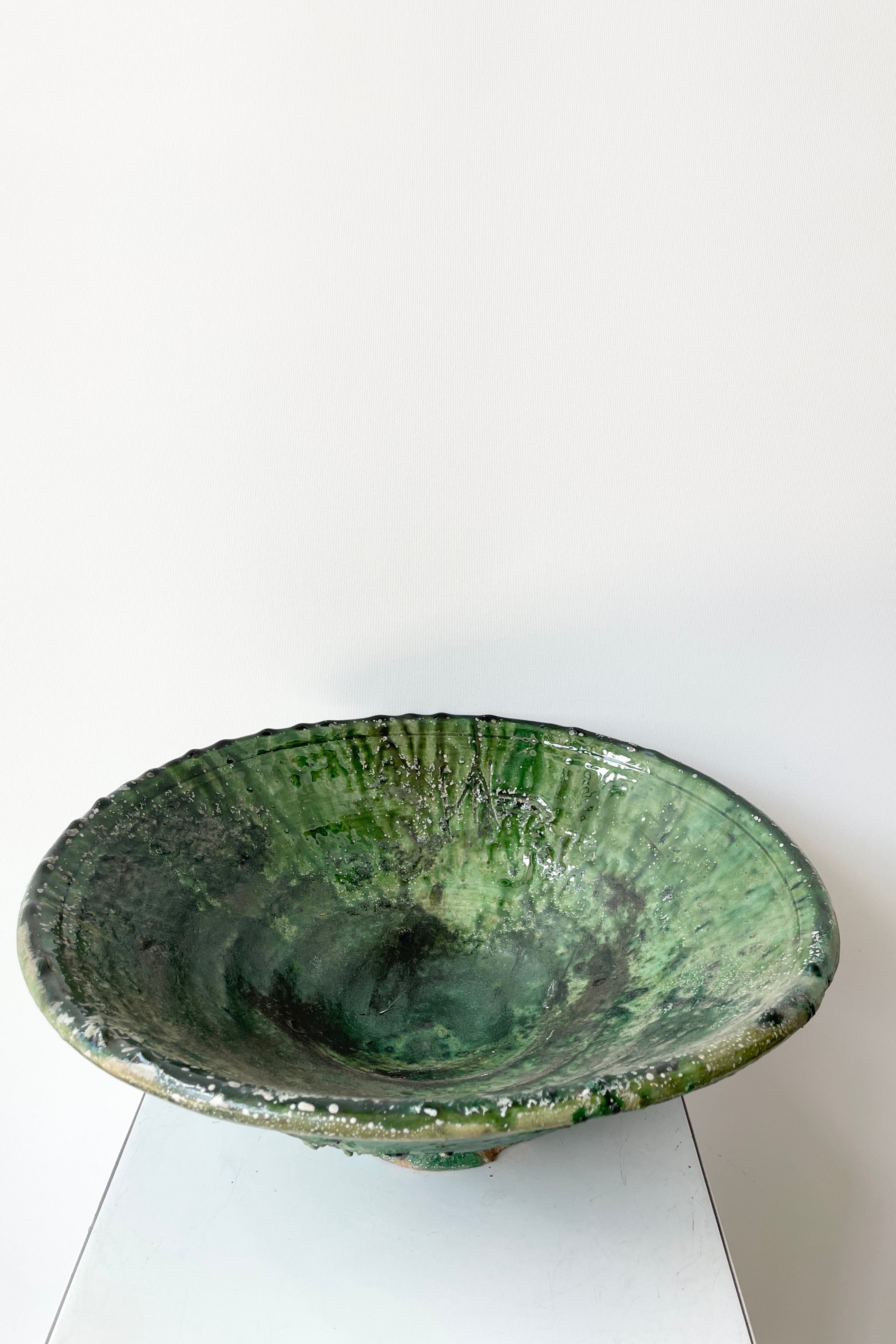 Tamegroute green bowl in large shown from the topside looking in.