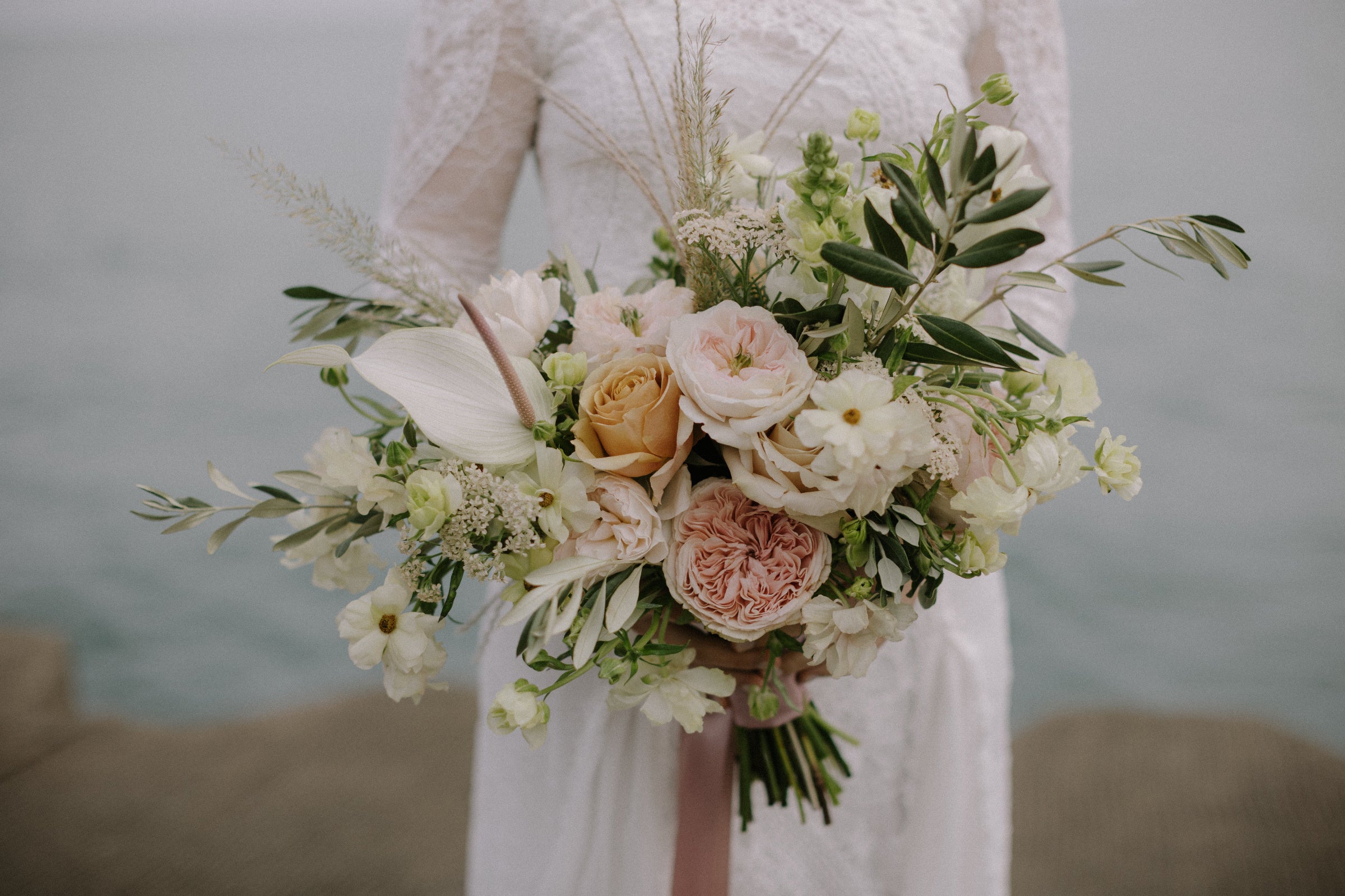 white with light pastel wedding bouquet by Sprout Home. photograph by Samantha Elizabeth Creative