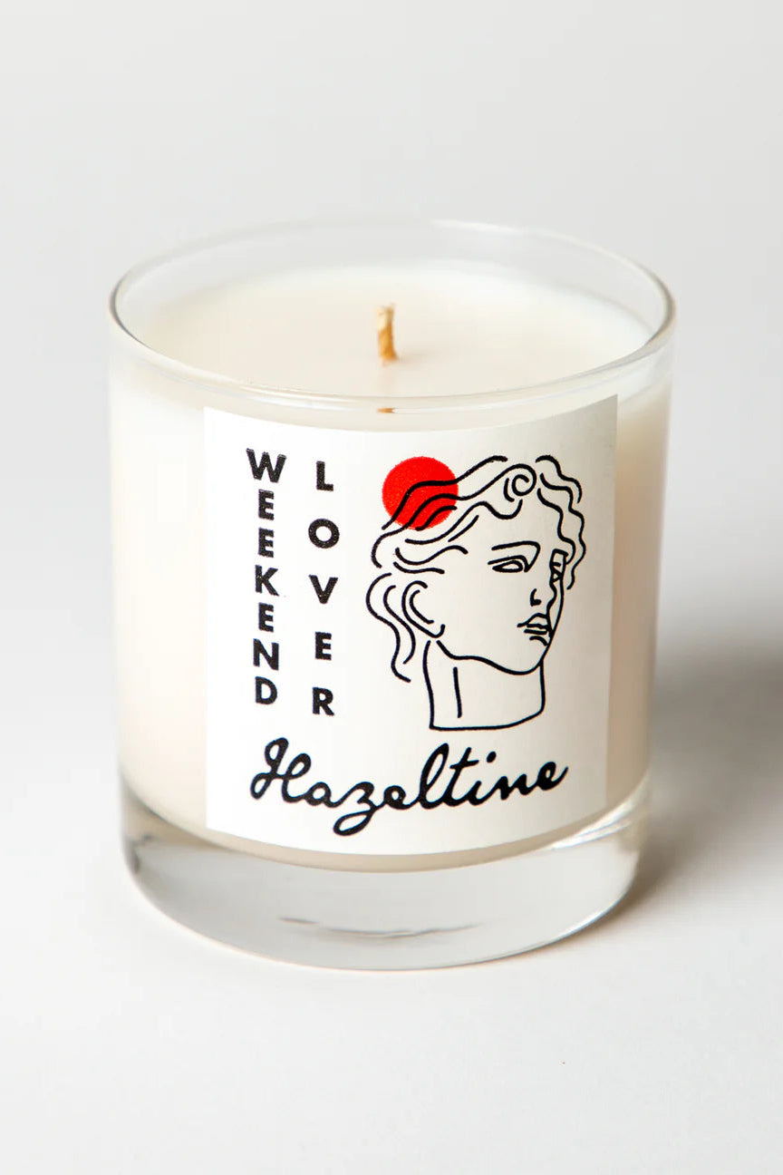Weekend Lover Candle with a decorative label on a white background ©Sprout Home