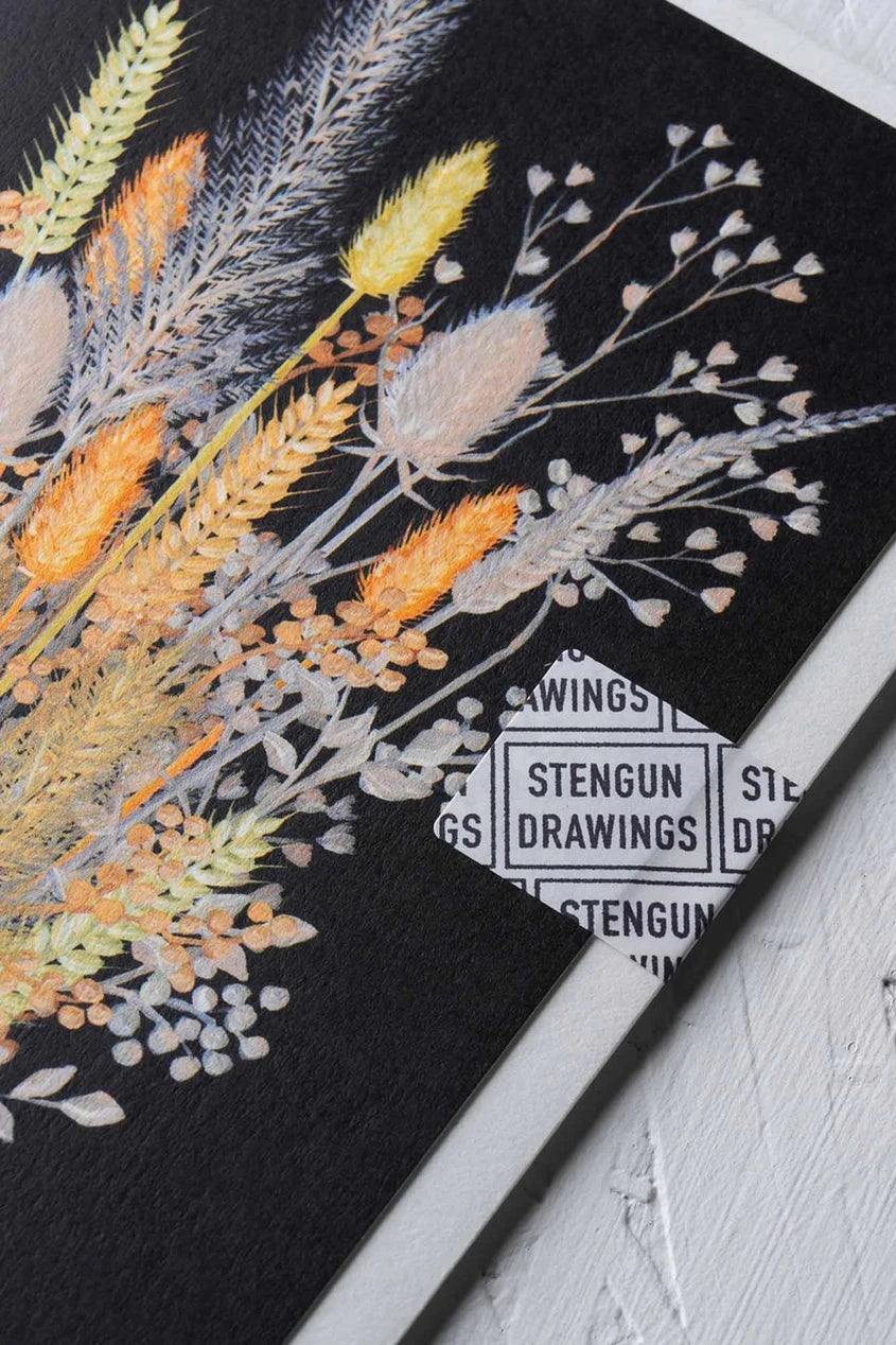 Dried Stems card by Stengun Drawings detail of the corner