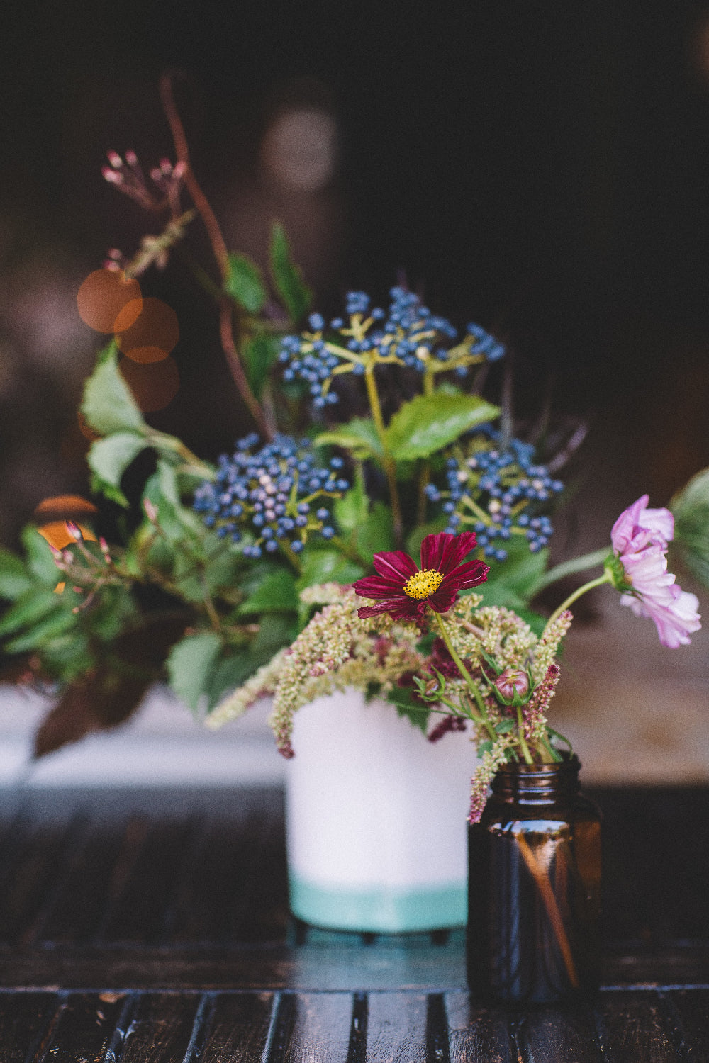 Bassos wedding. Floral by SPROUT HOME. berried vibernum and cosmos. Photo by Stephanie Bassos