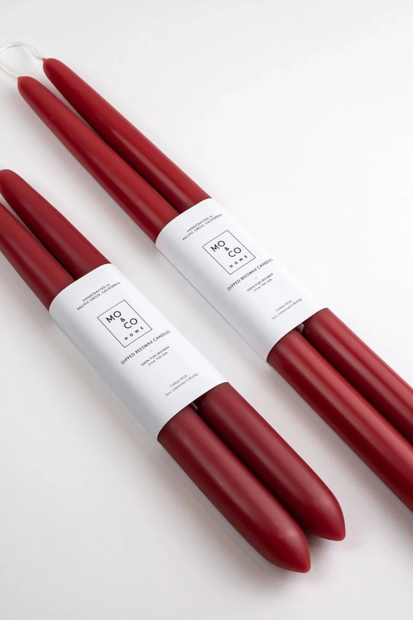 Mo & Co berry red beeswax candles