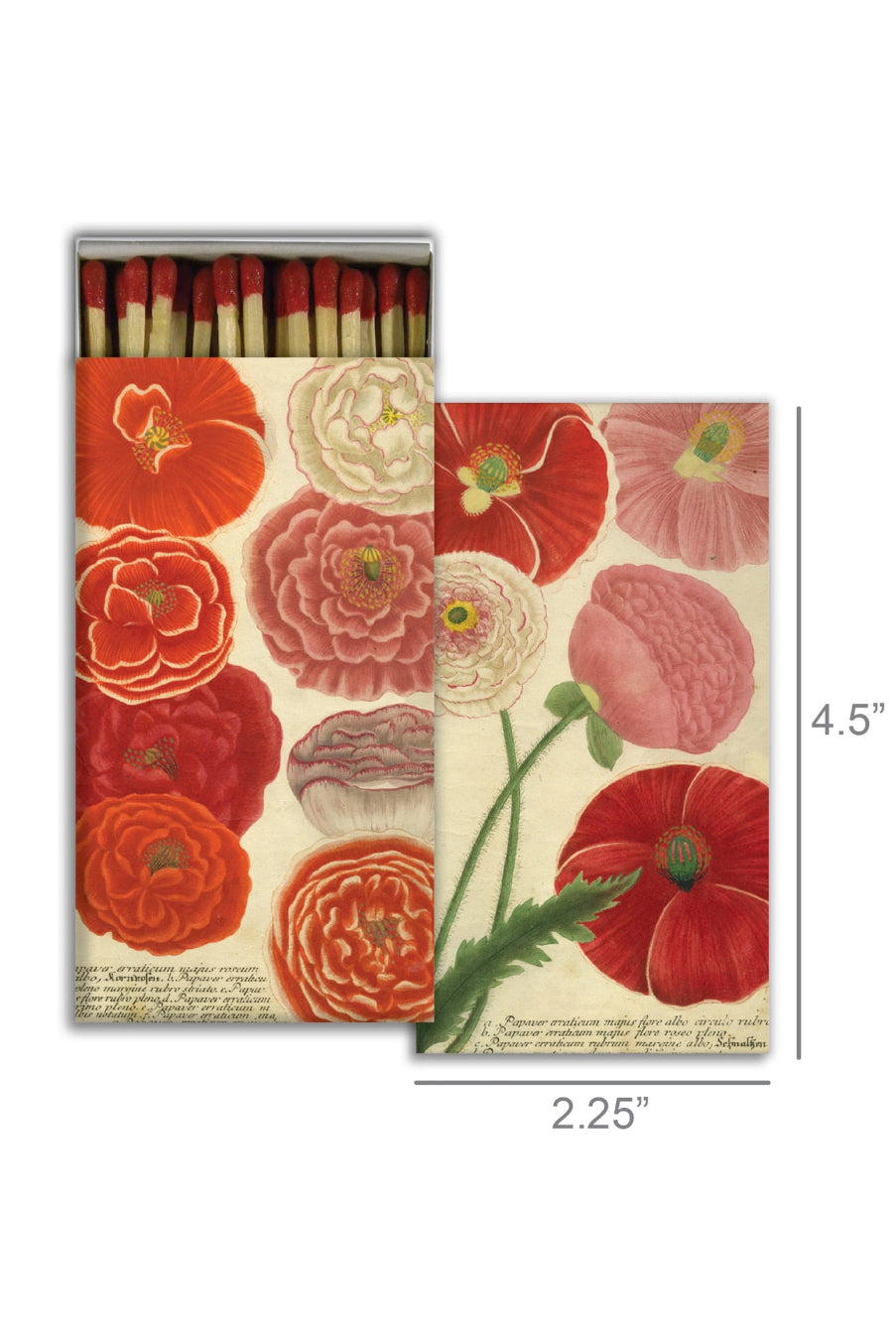 Floral matchbox with red and pink poppy flowers on a white background ©Hobart