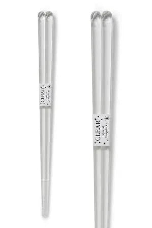 Detail of the clear acrylic chopstick against white